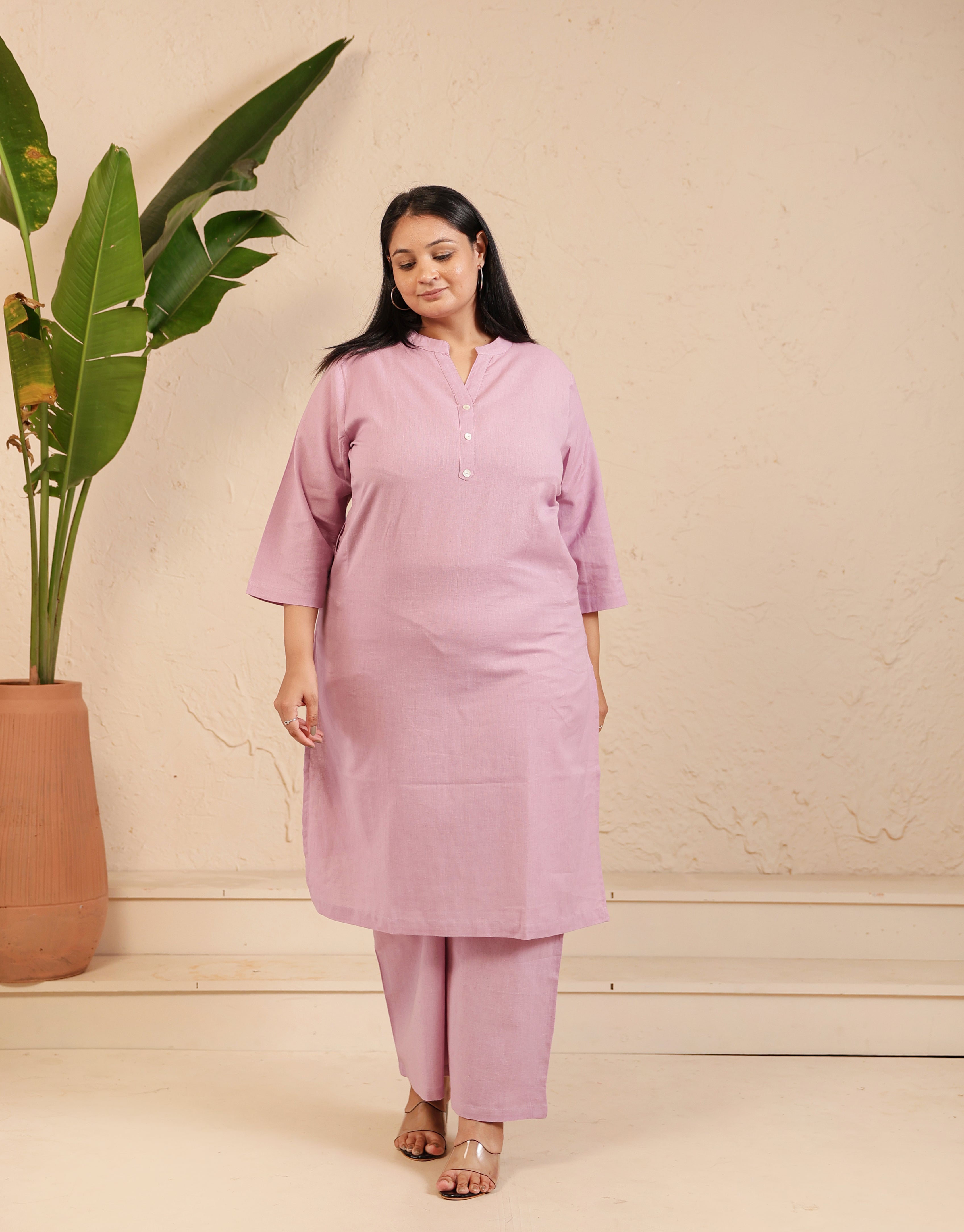 Lilac Airy Linen Long Kurta Co-ord Set