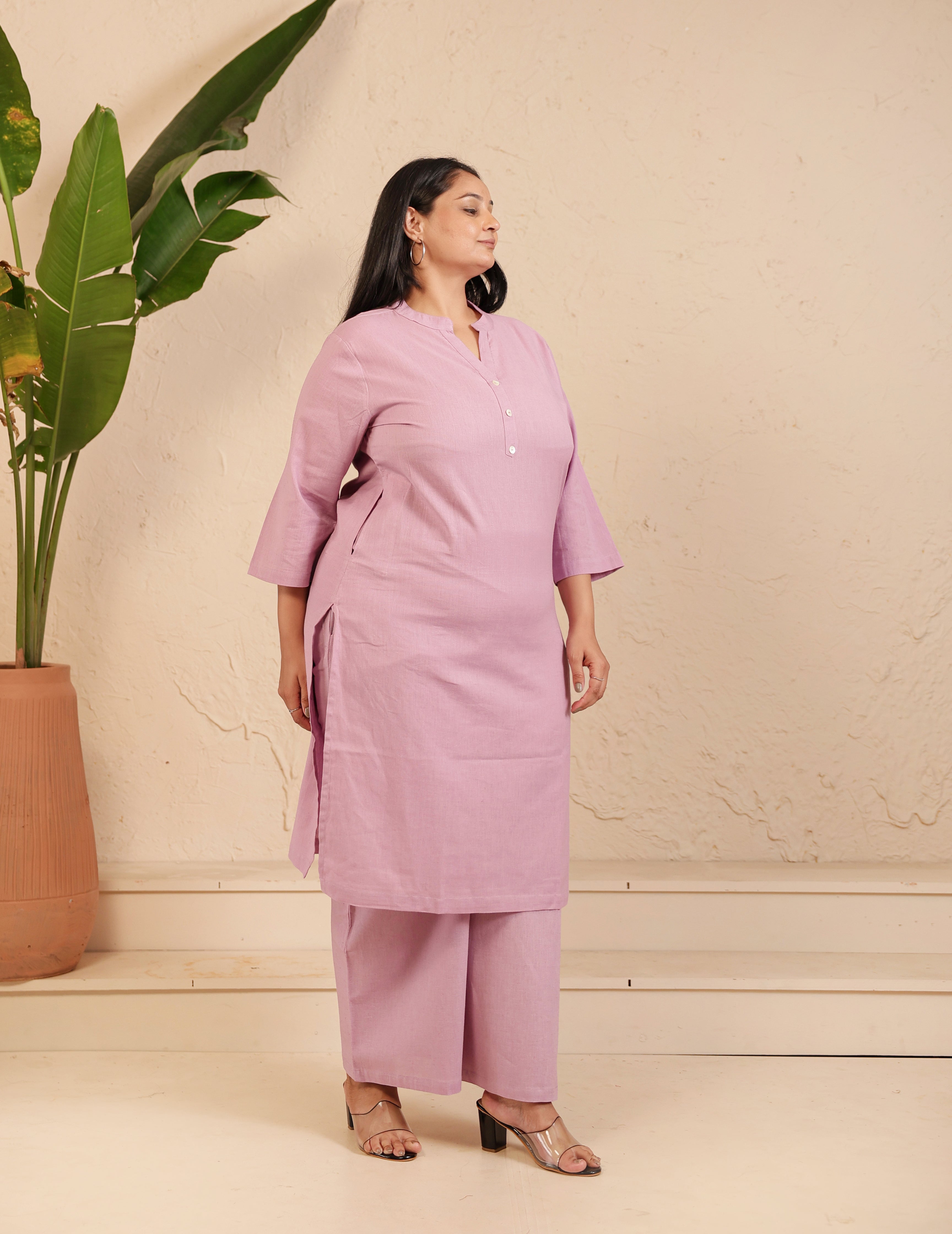 Lilac Airy Linen Long Kurta Co-ord Set