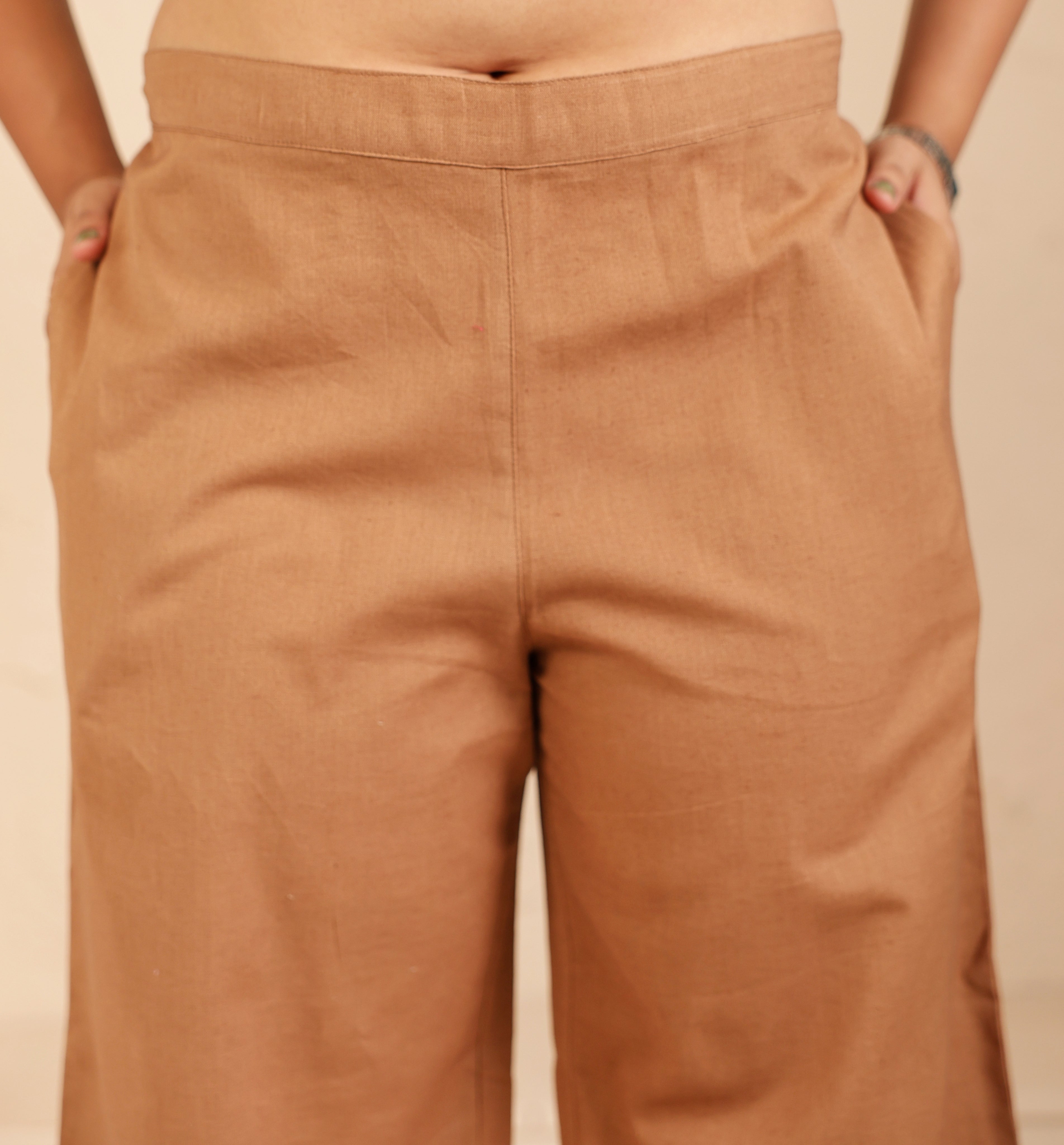 Camel Brown Airy Linen Wide Leg Pant