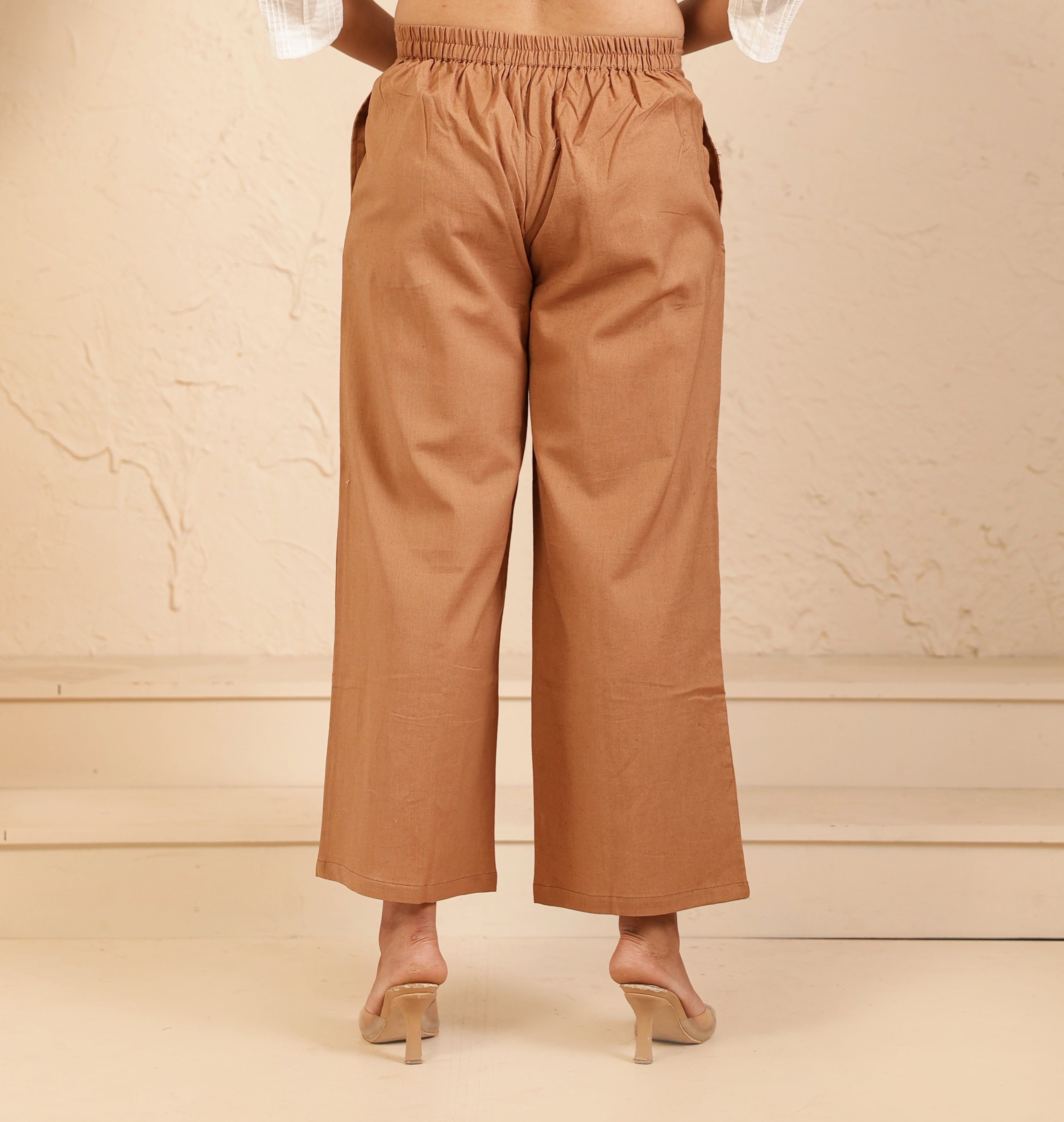 Camel Brown Airy Linen Wide Leg Pant