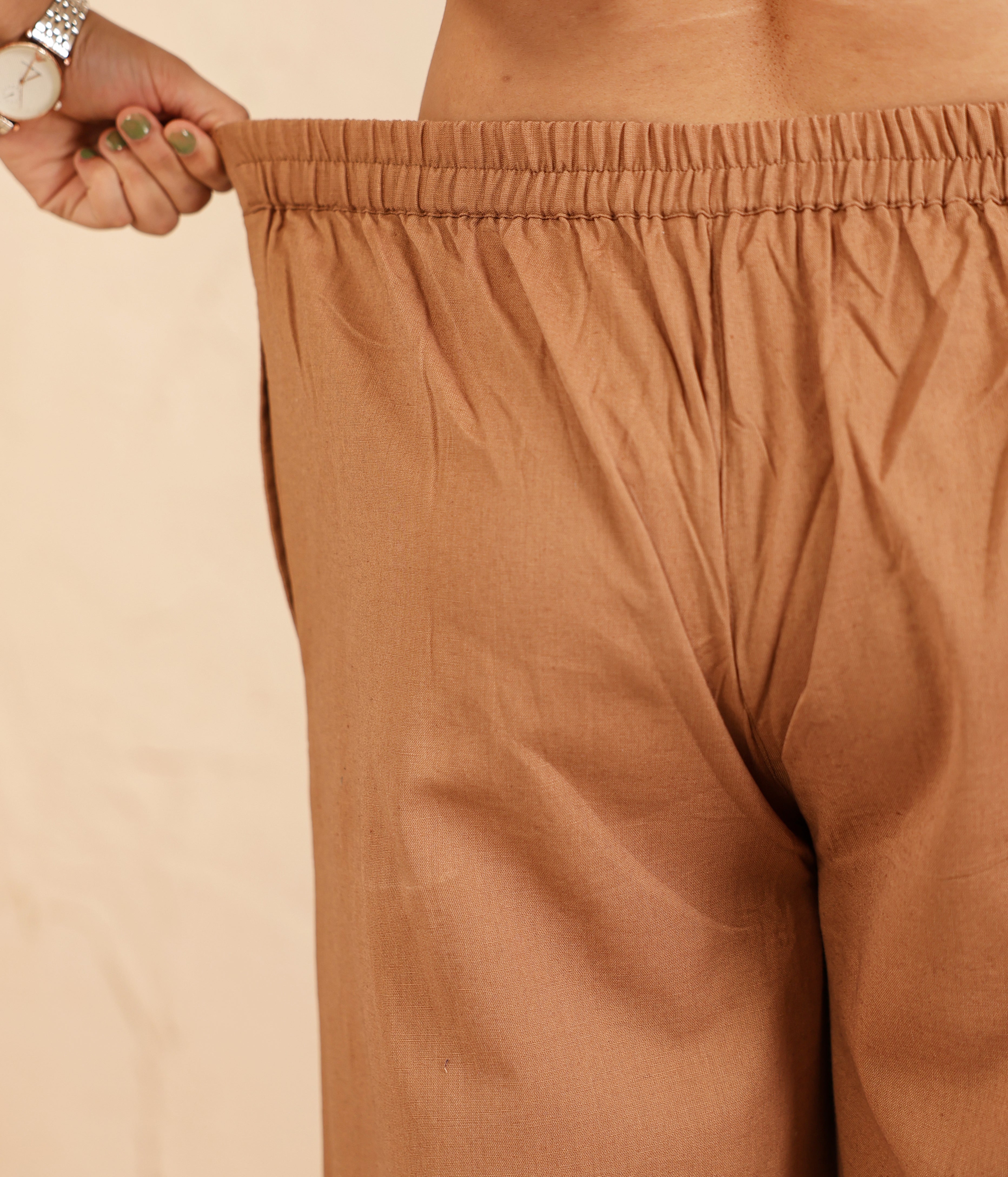 Camel Brown Airy Linen Wide Leg Pant