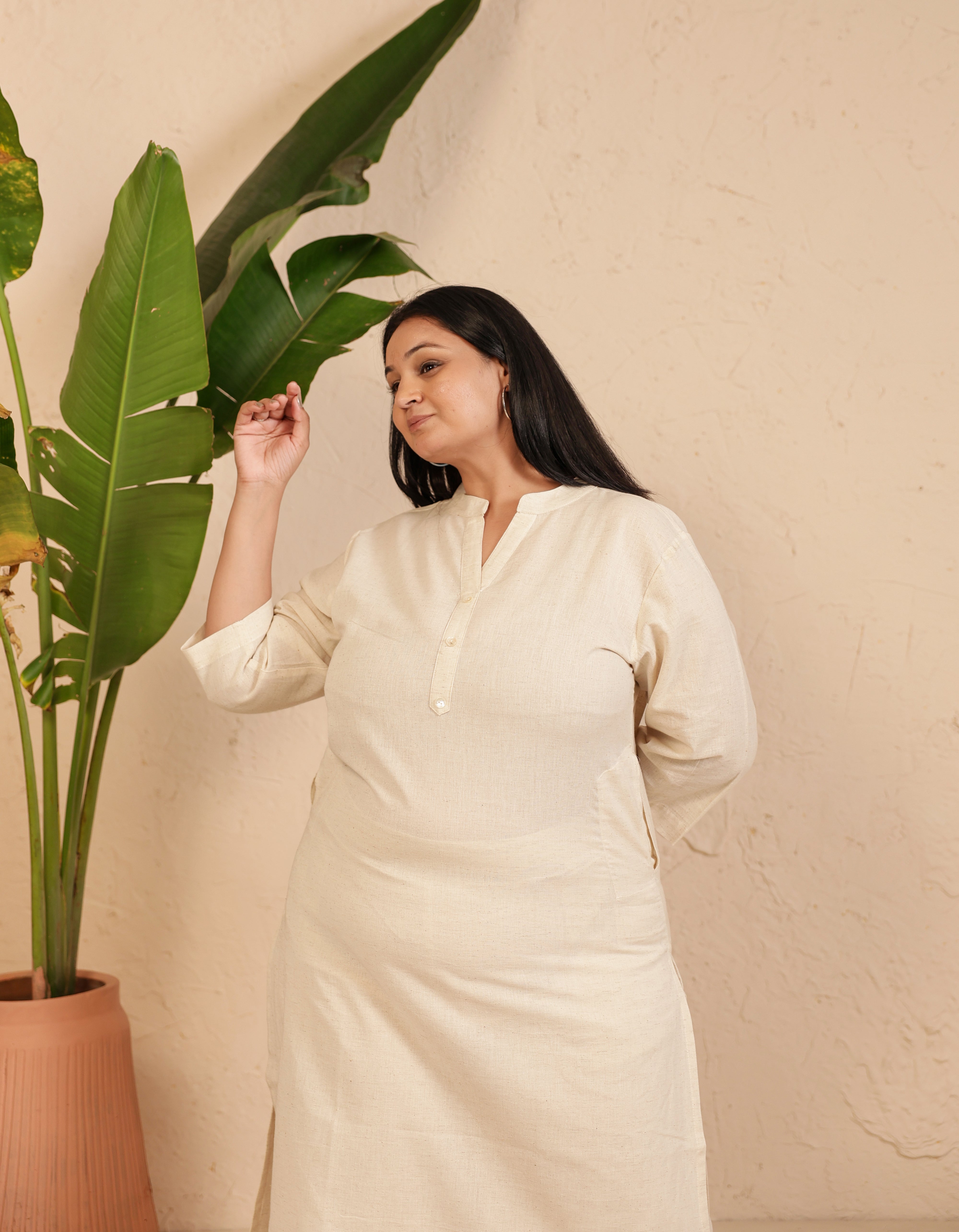 Ecru Airy Linen Long Kurta Co-ord Set