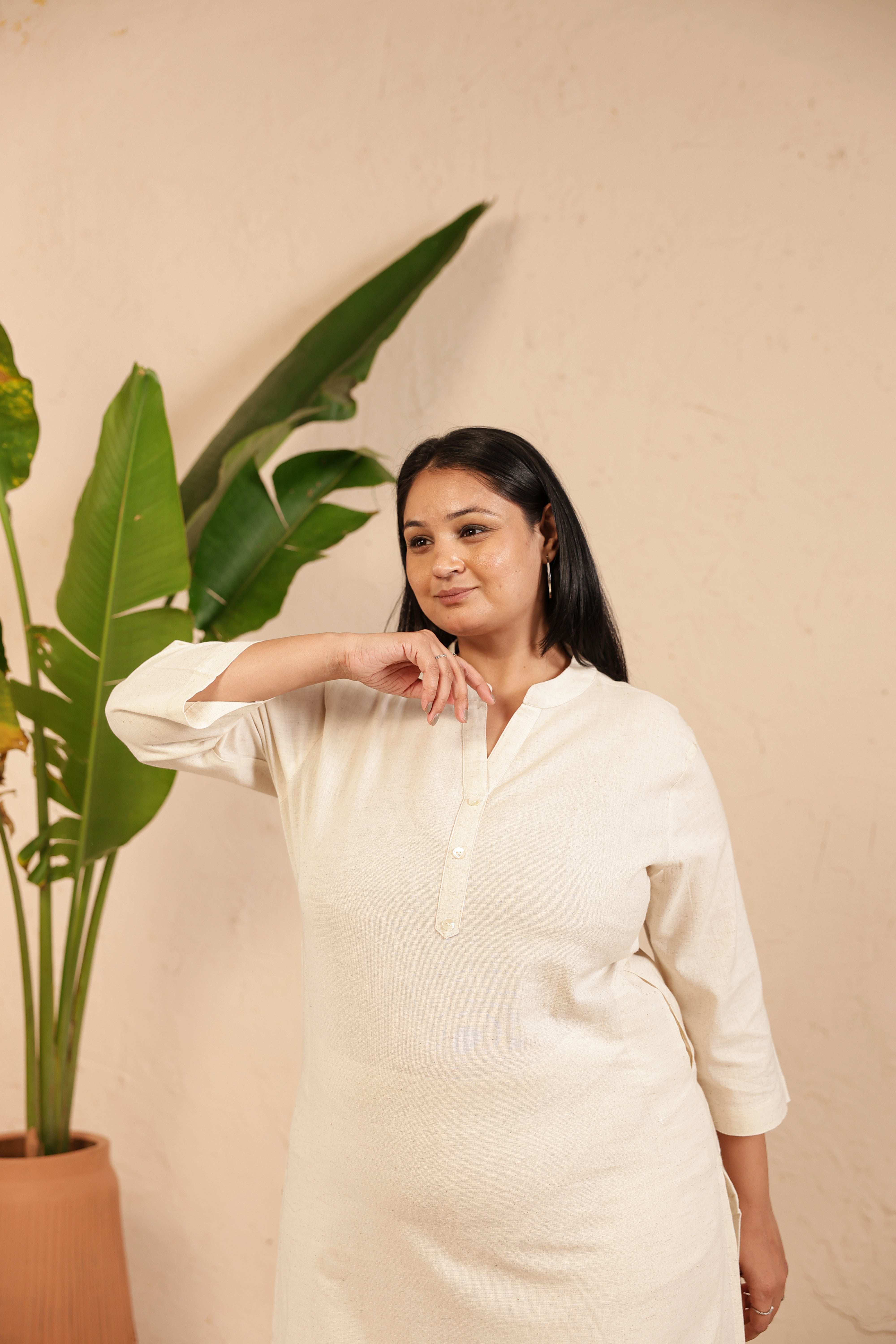 Ecru Airy Linen Long Kurta Co-ord Set