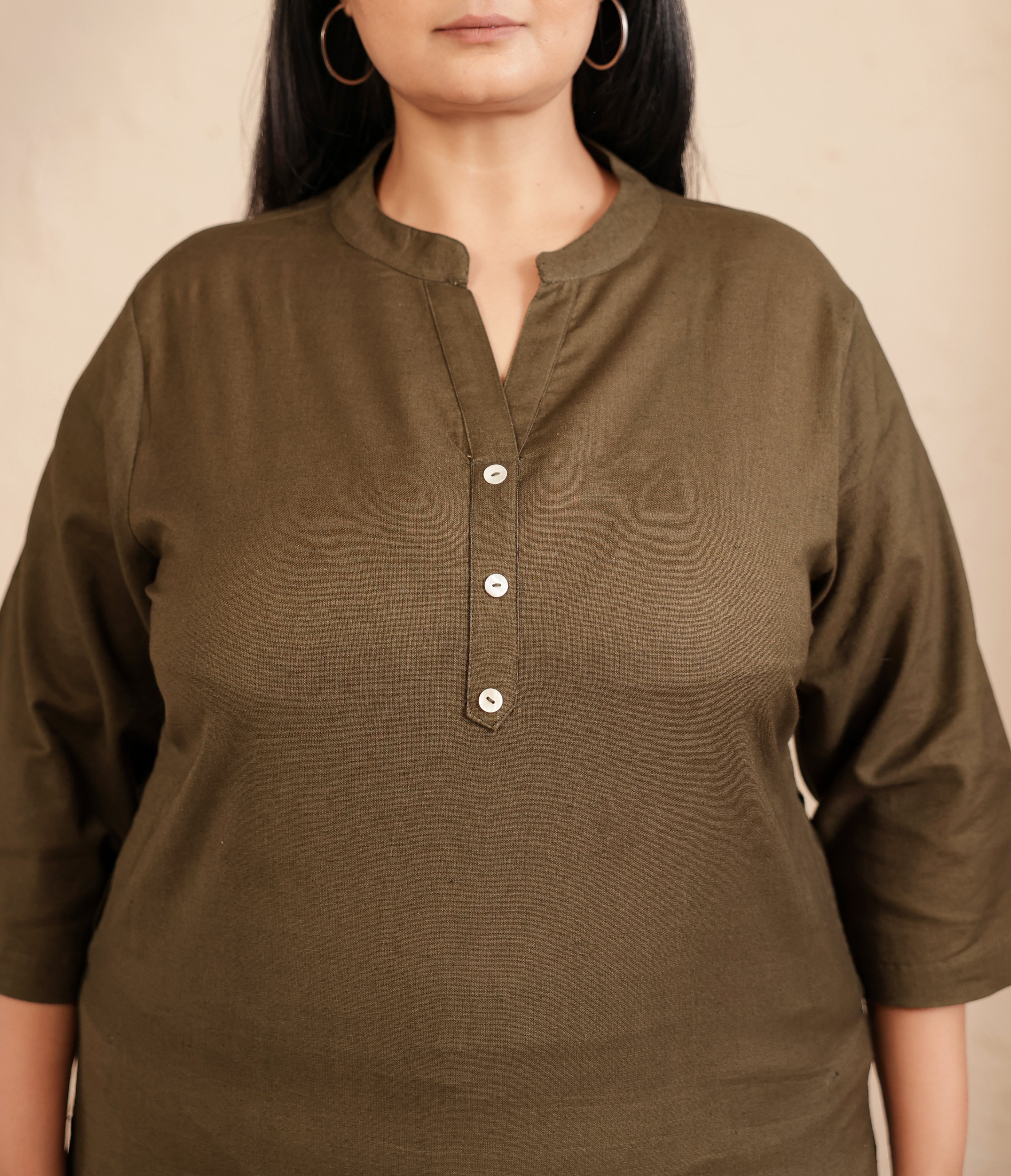 Olive Green Airy Linen Long Kurta Co-ord Set