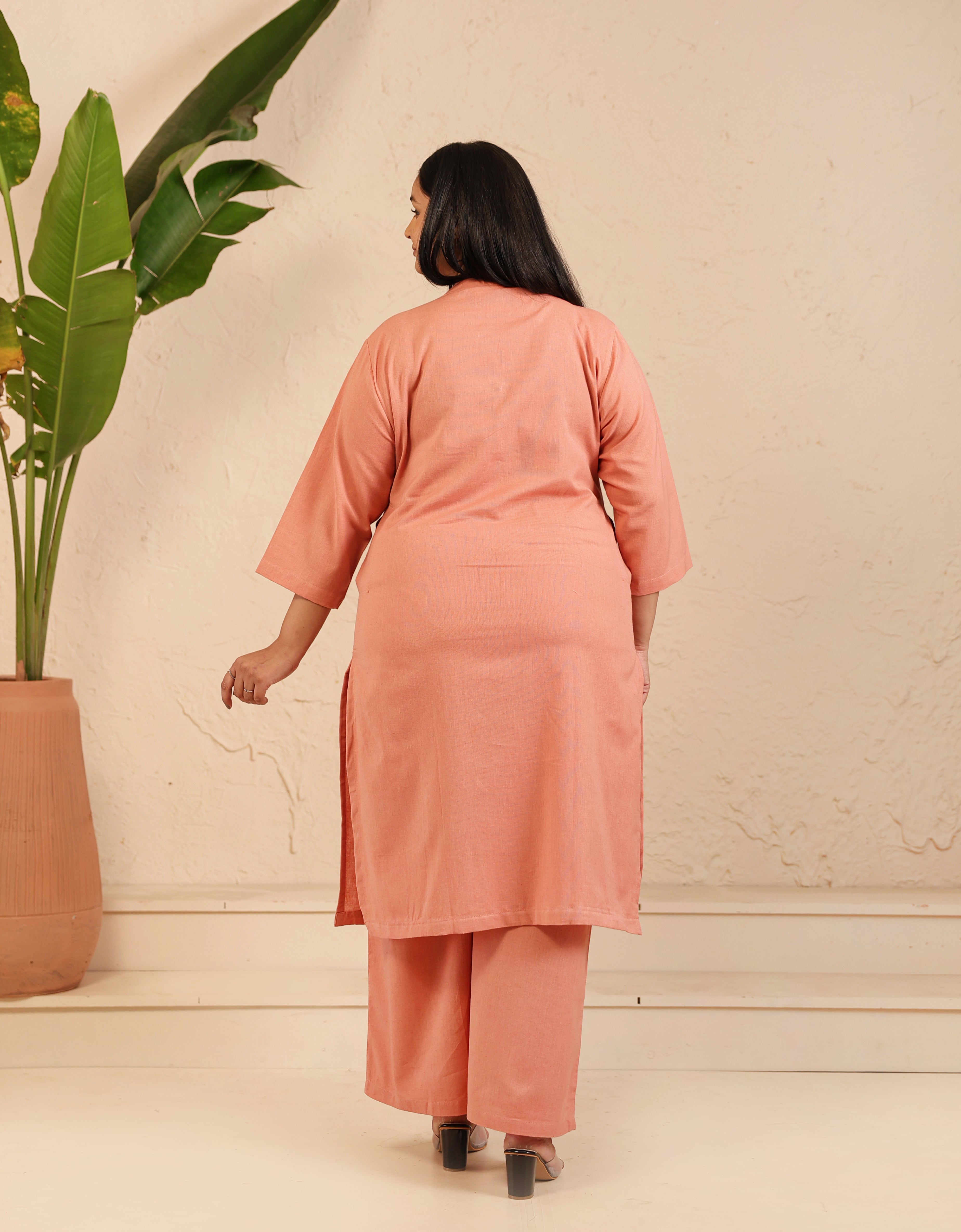 Rose Taupe Airy Linen Long Kurta Co-ord Set