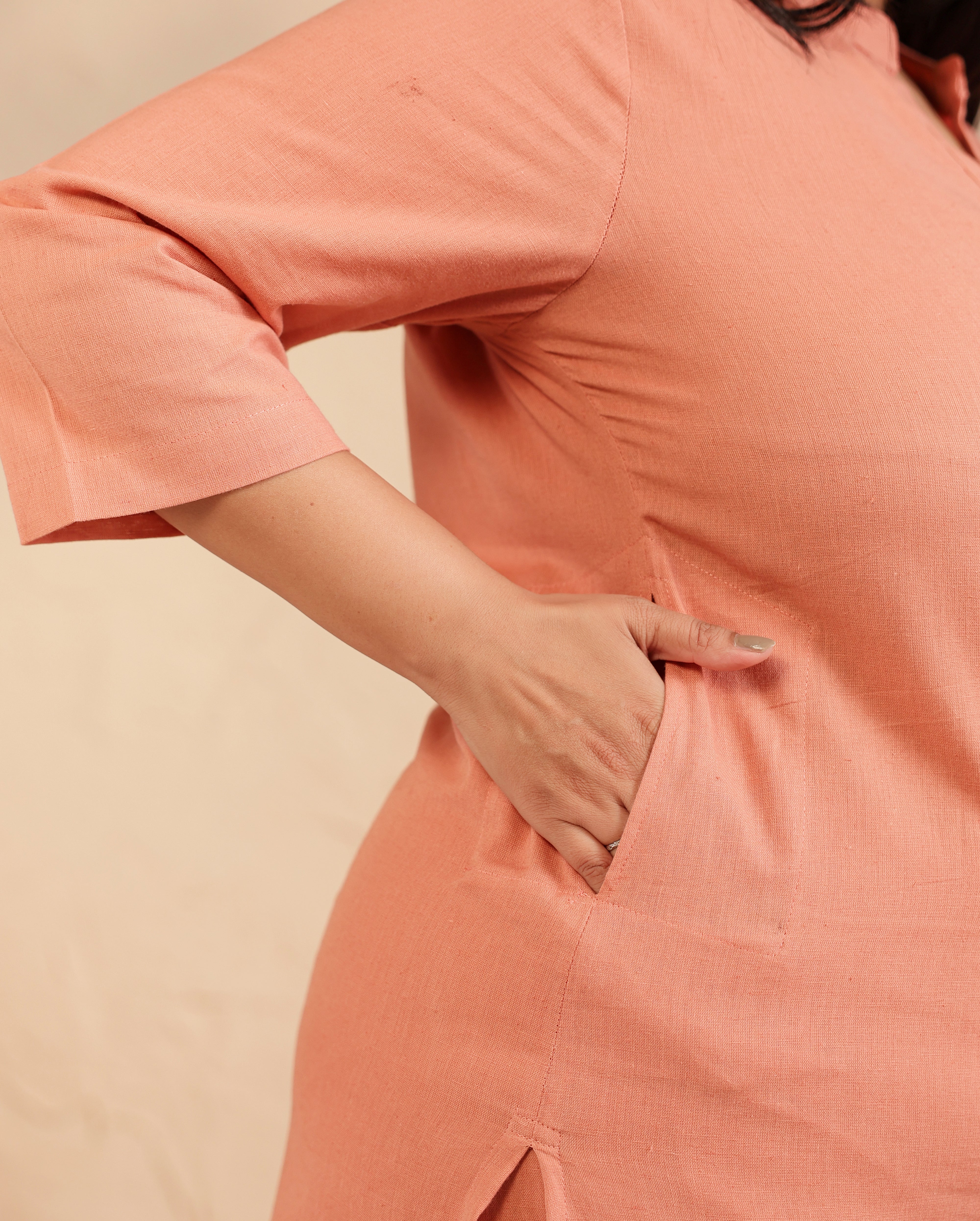 Rose Taupe Airy Linen Long Kurta Co-ord Set