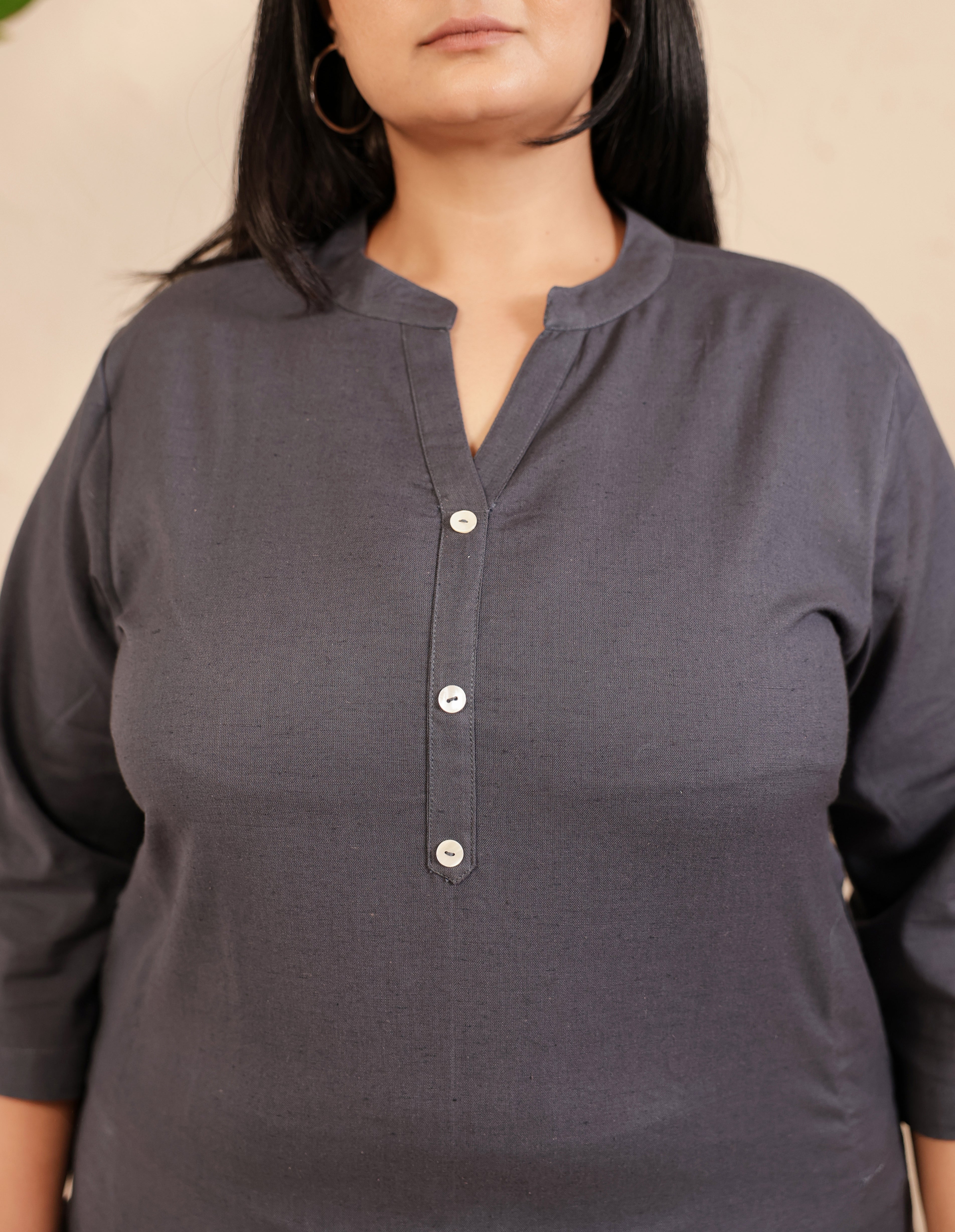 Cement Grey Airy Linen Long Kurta Co-ord Set