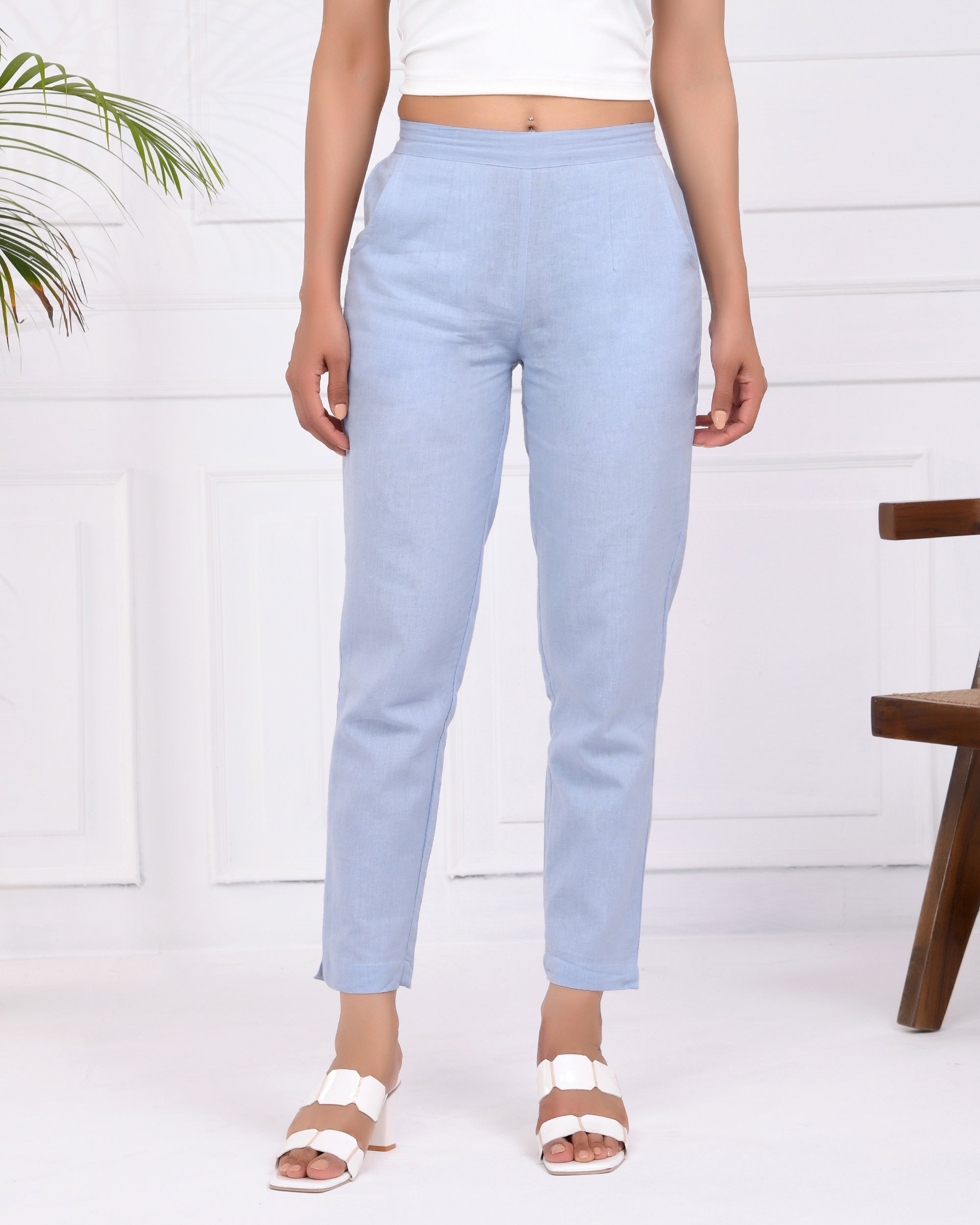Sky Blue Airy Linen Pants