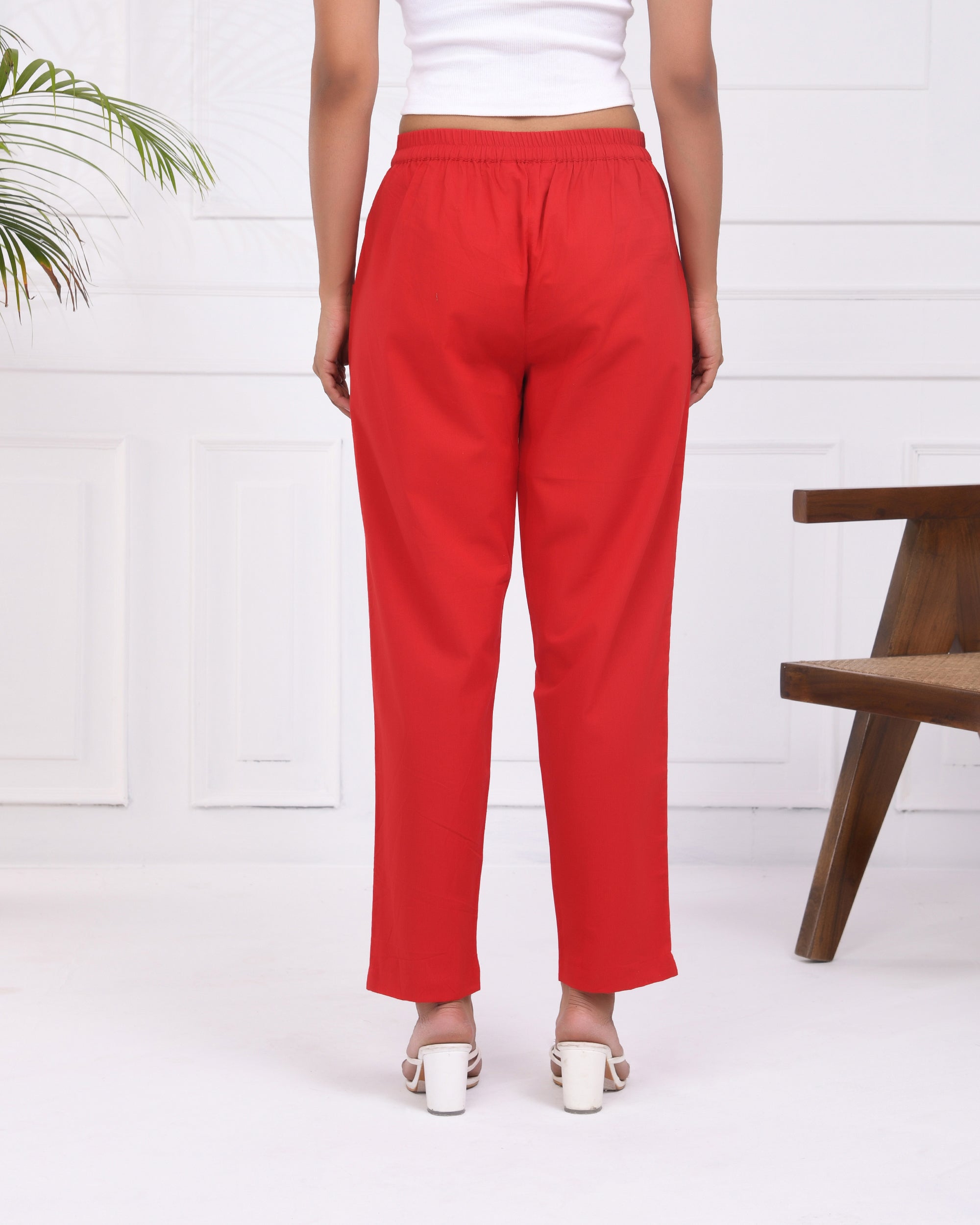 Fiery Red Cotton Pants