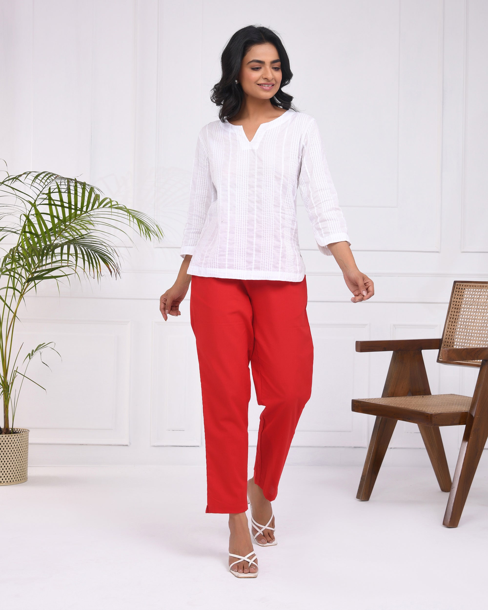 Fiery Red Cotton Pants