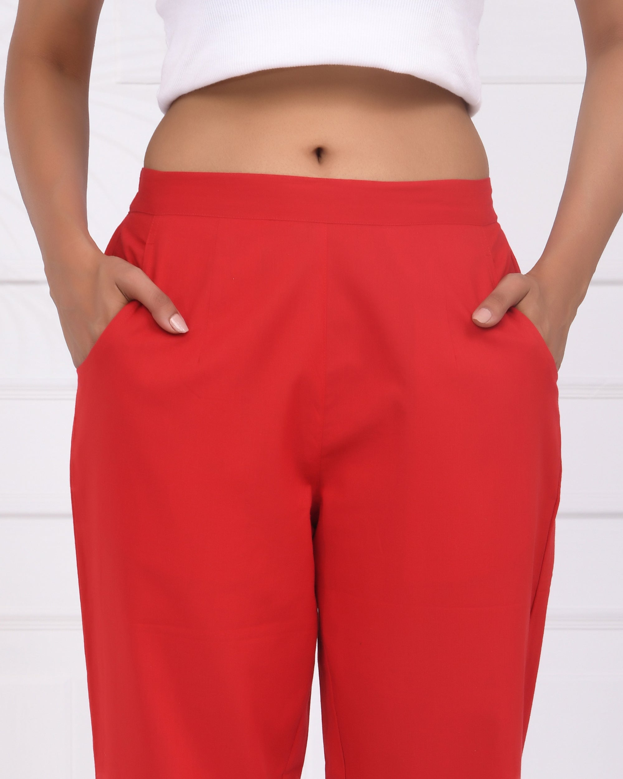 Fiery Red Cotton Pants