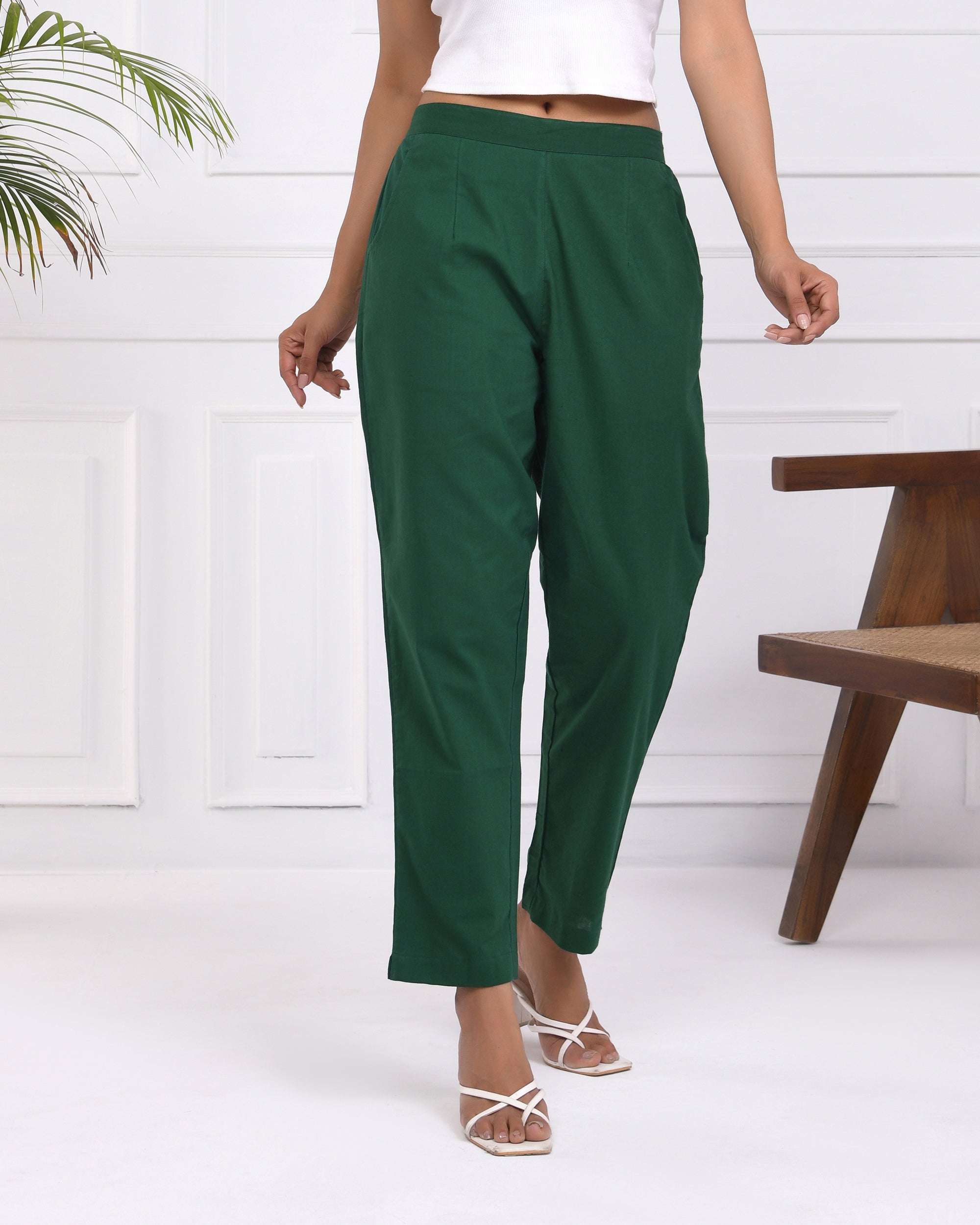 Bottle Green Cotton Pants