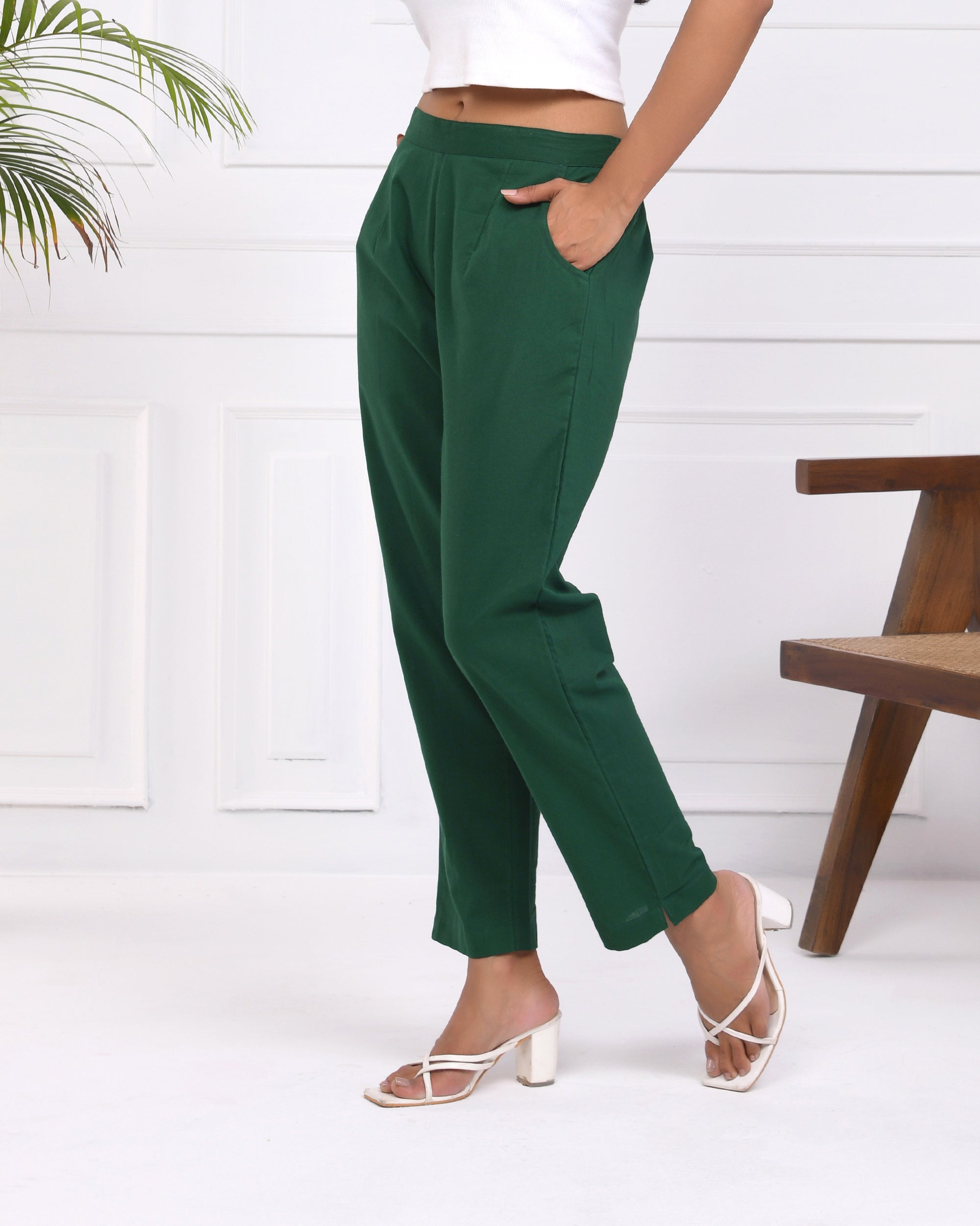 Bottle Green Cotton Pants