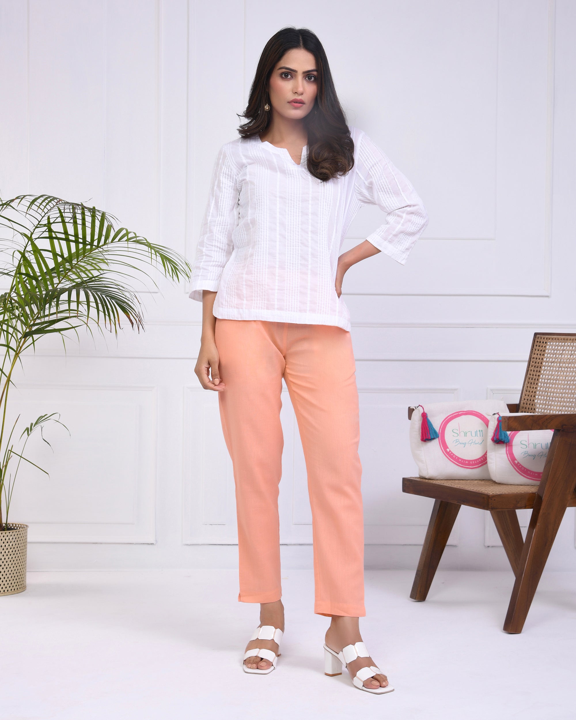 Peach Airy Linen Pants