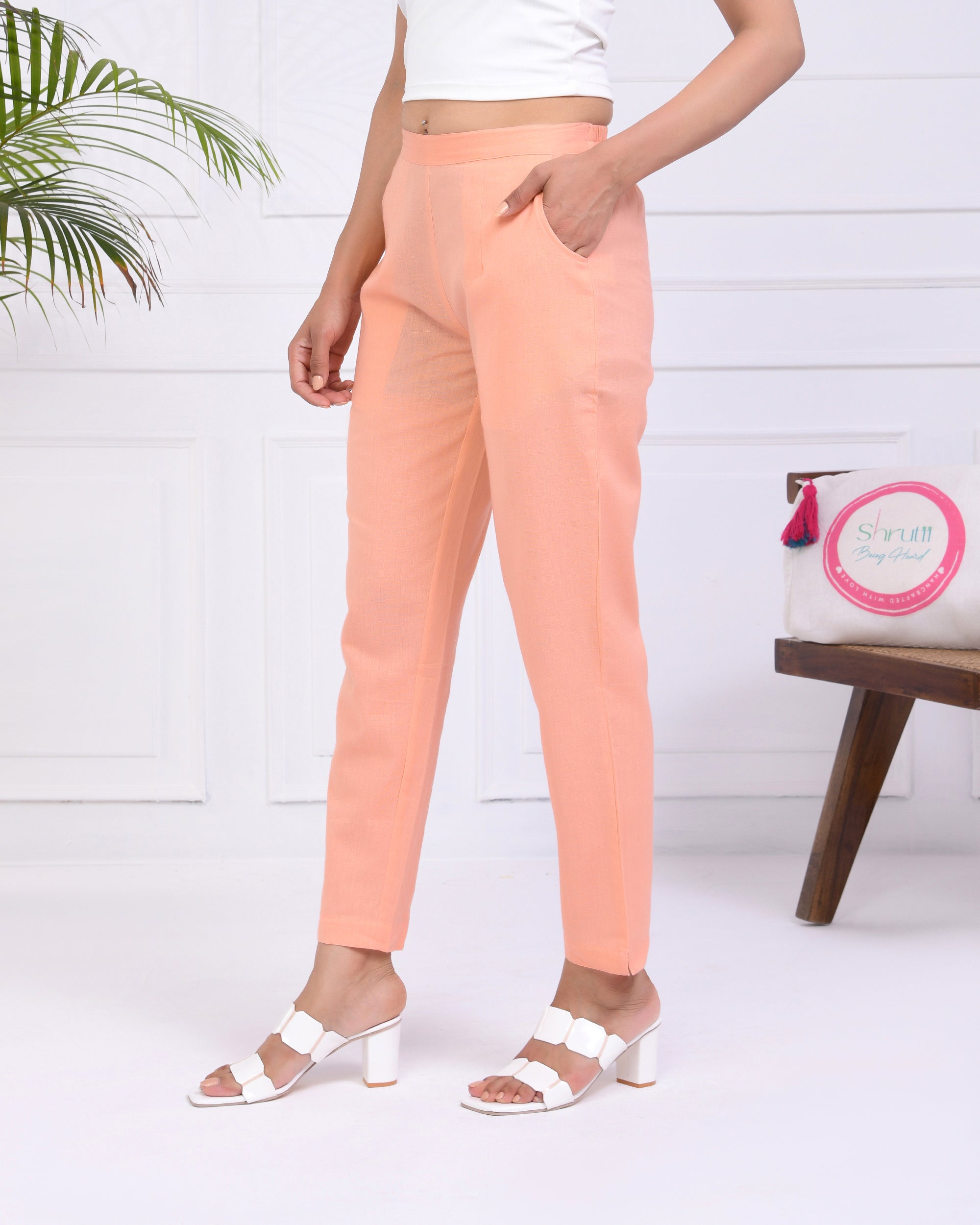 Peach Airy Linen Pants
