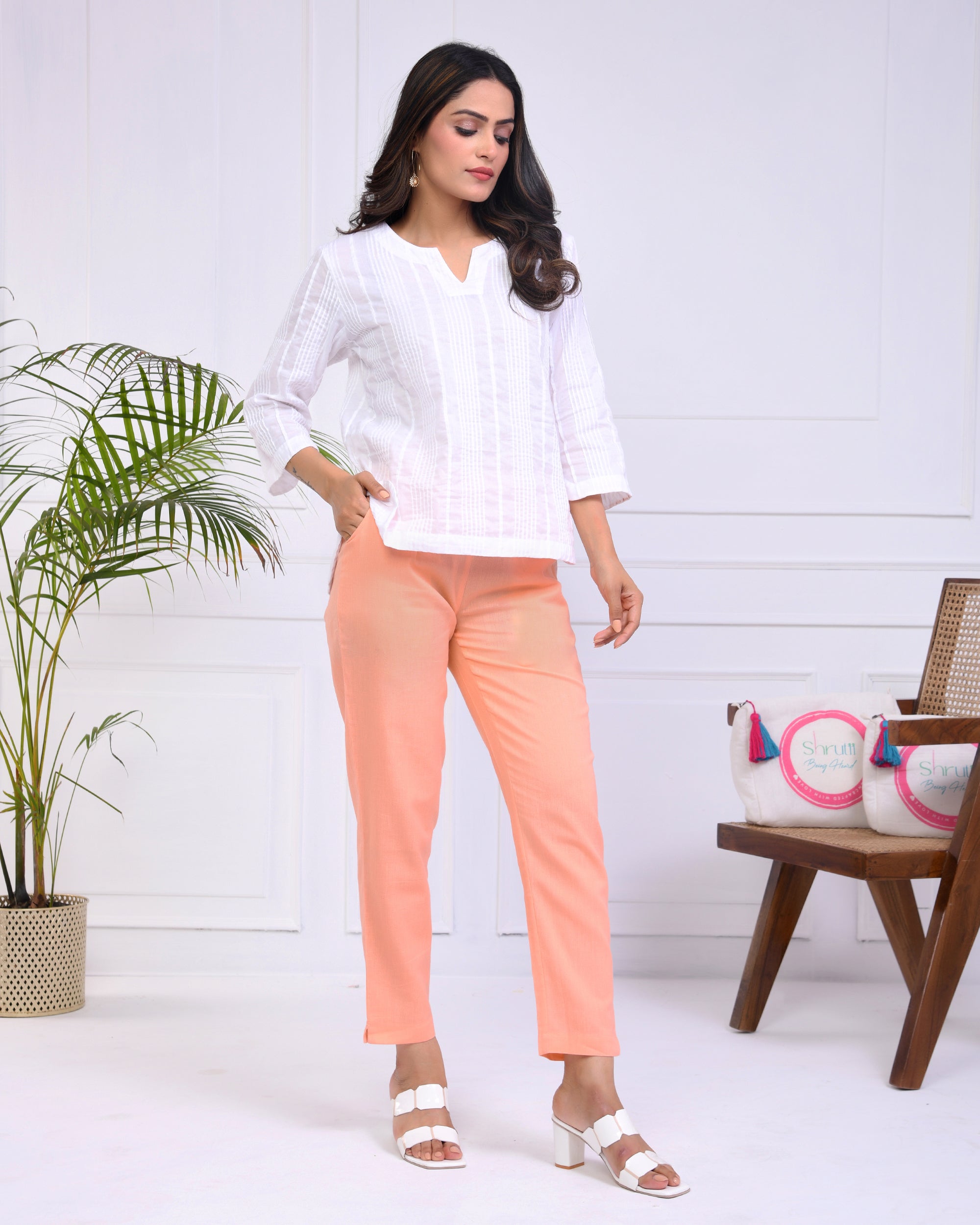Peach Airy Linen Pants