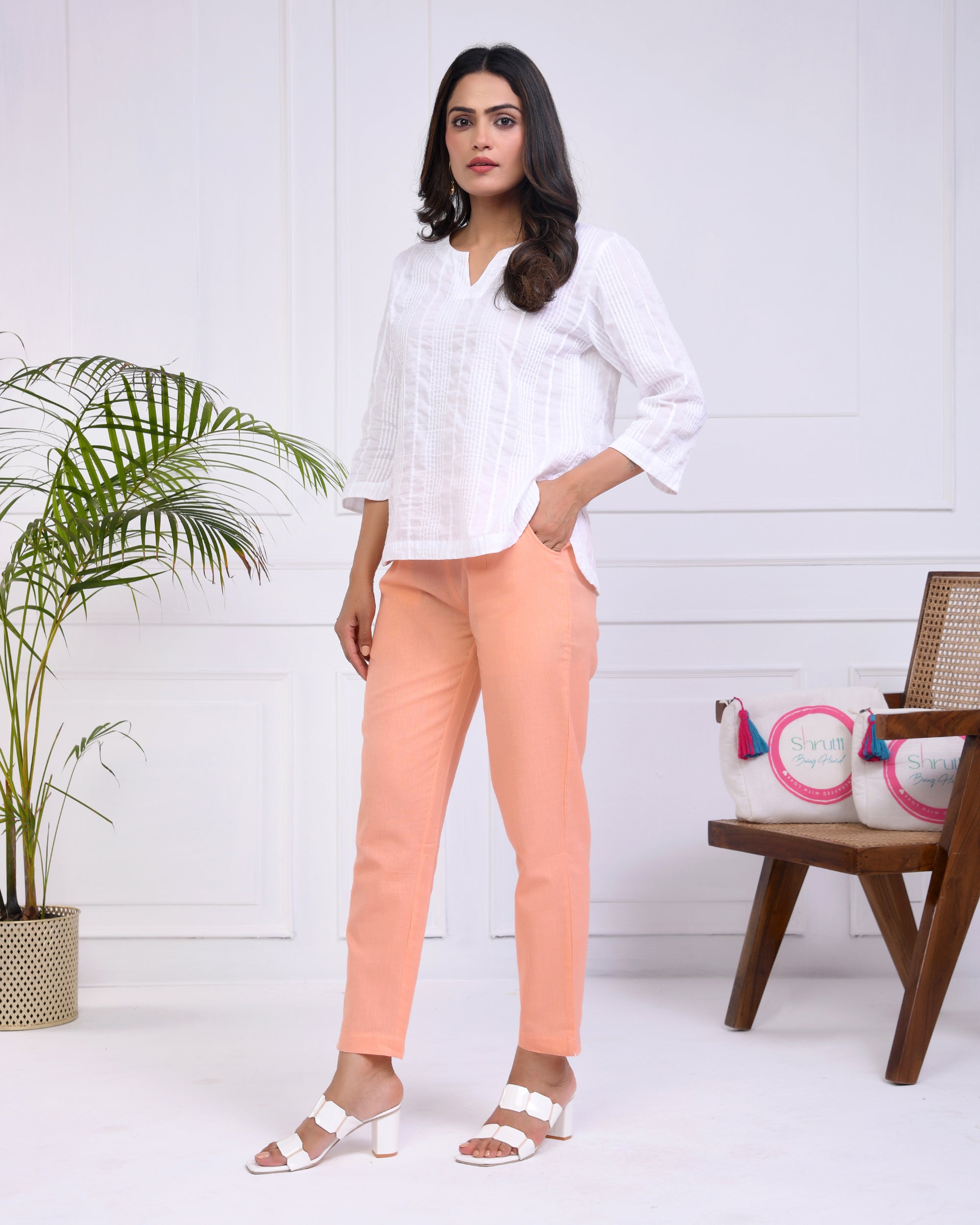 Peach Airy Linen Pants