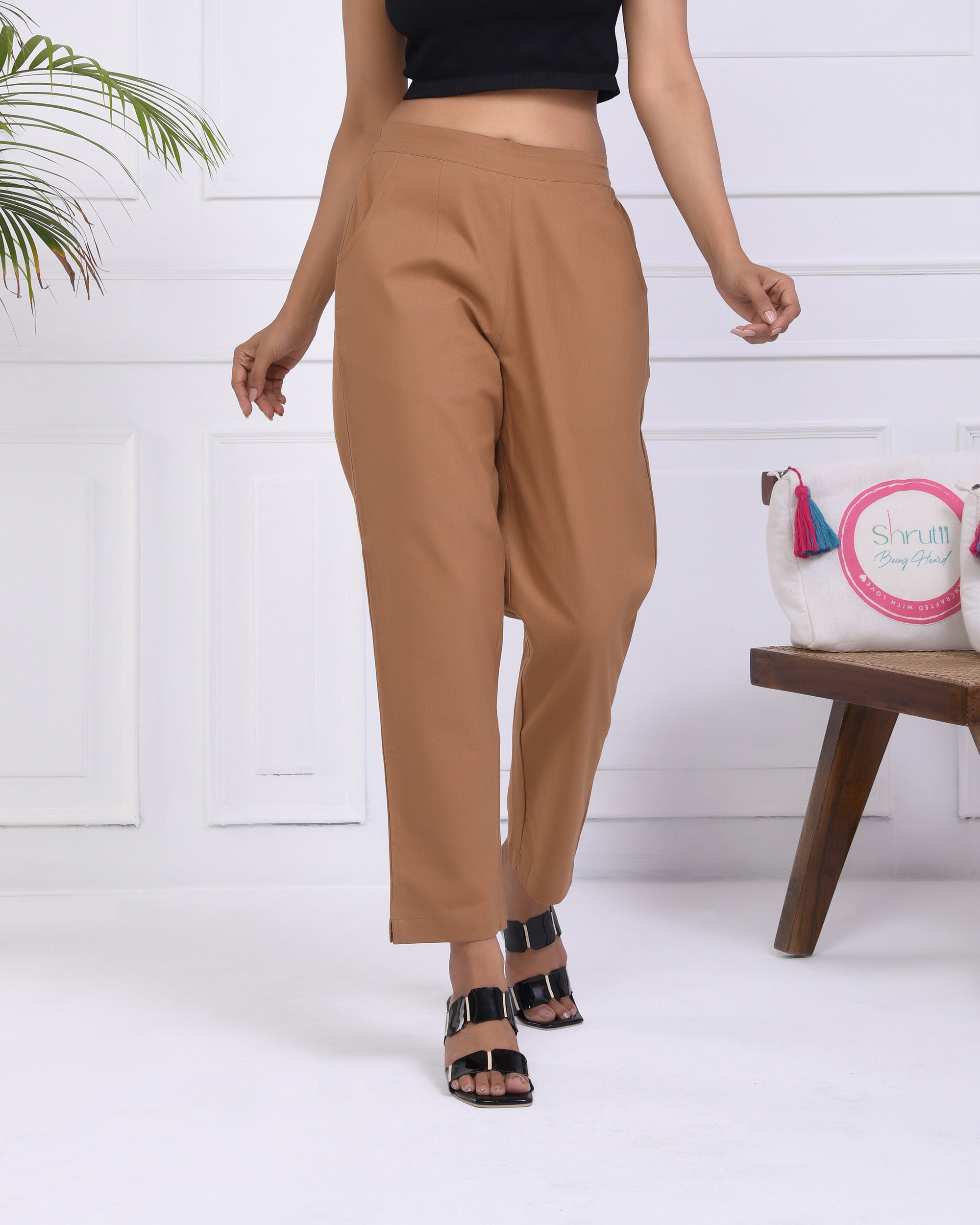 Camel Brown Cotton Pants