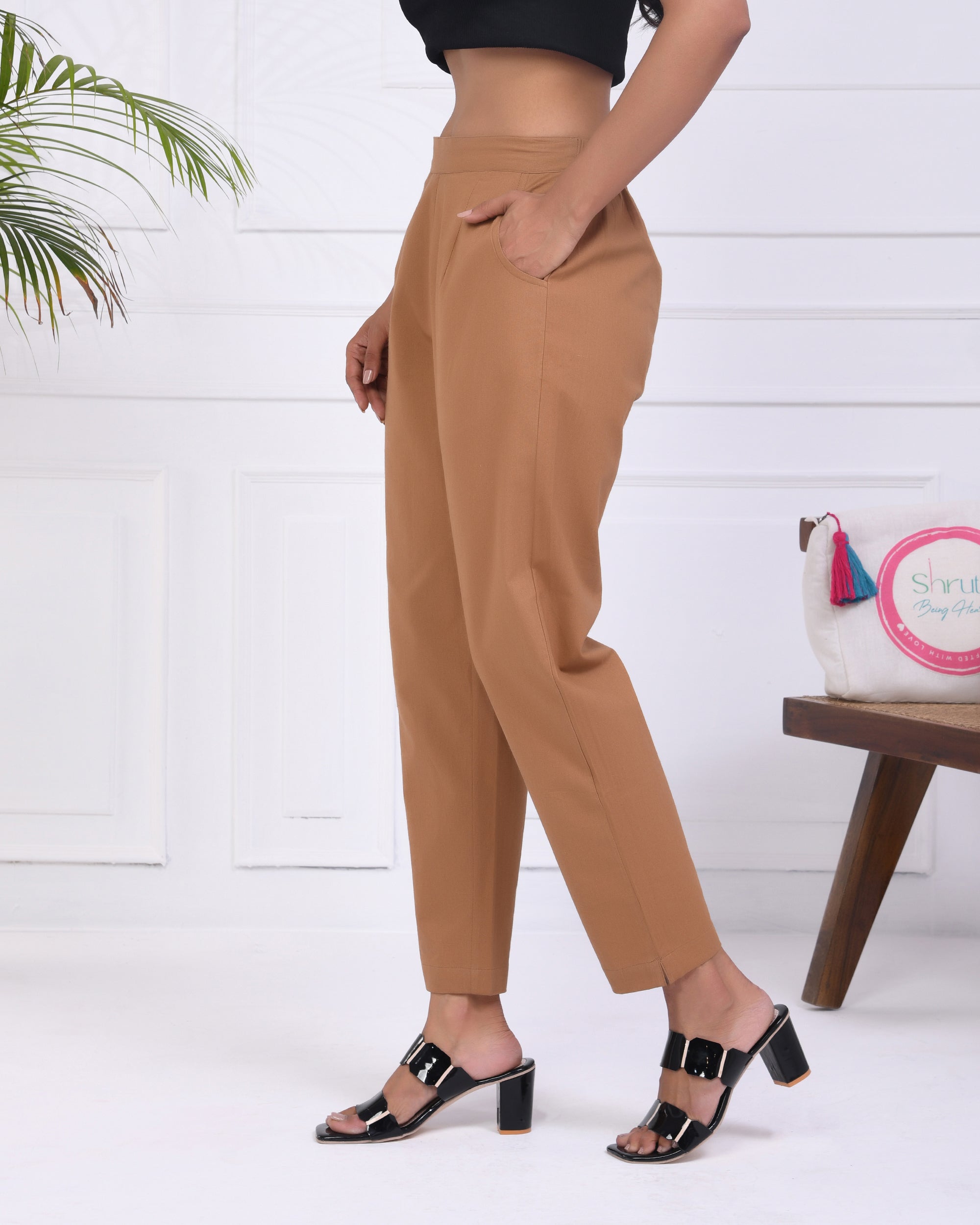 Camel Brown Cotton Pants