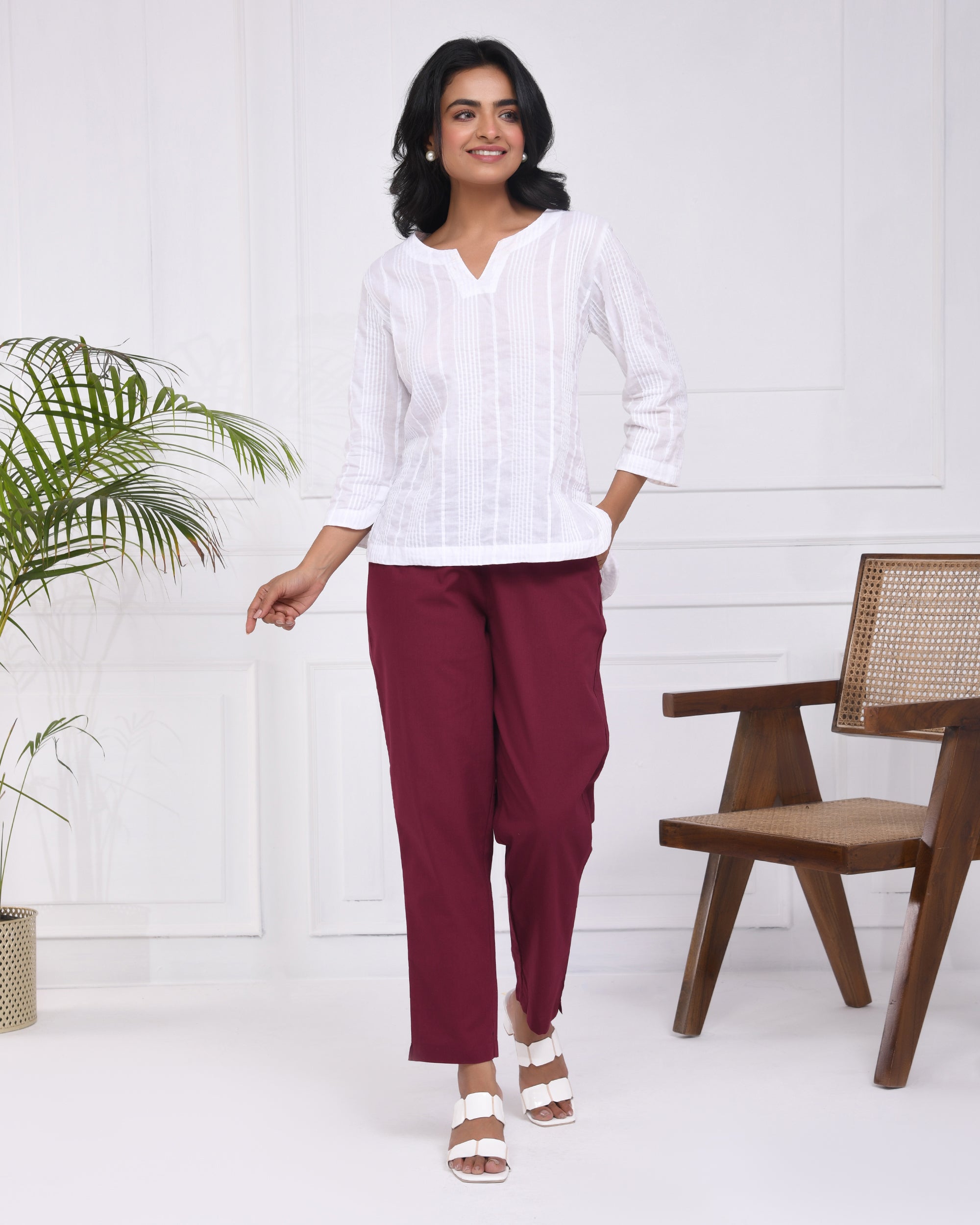 Classic Wine Cotton Pants