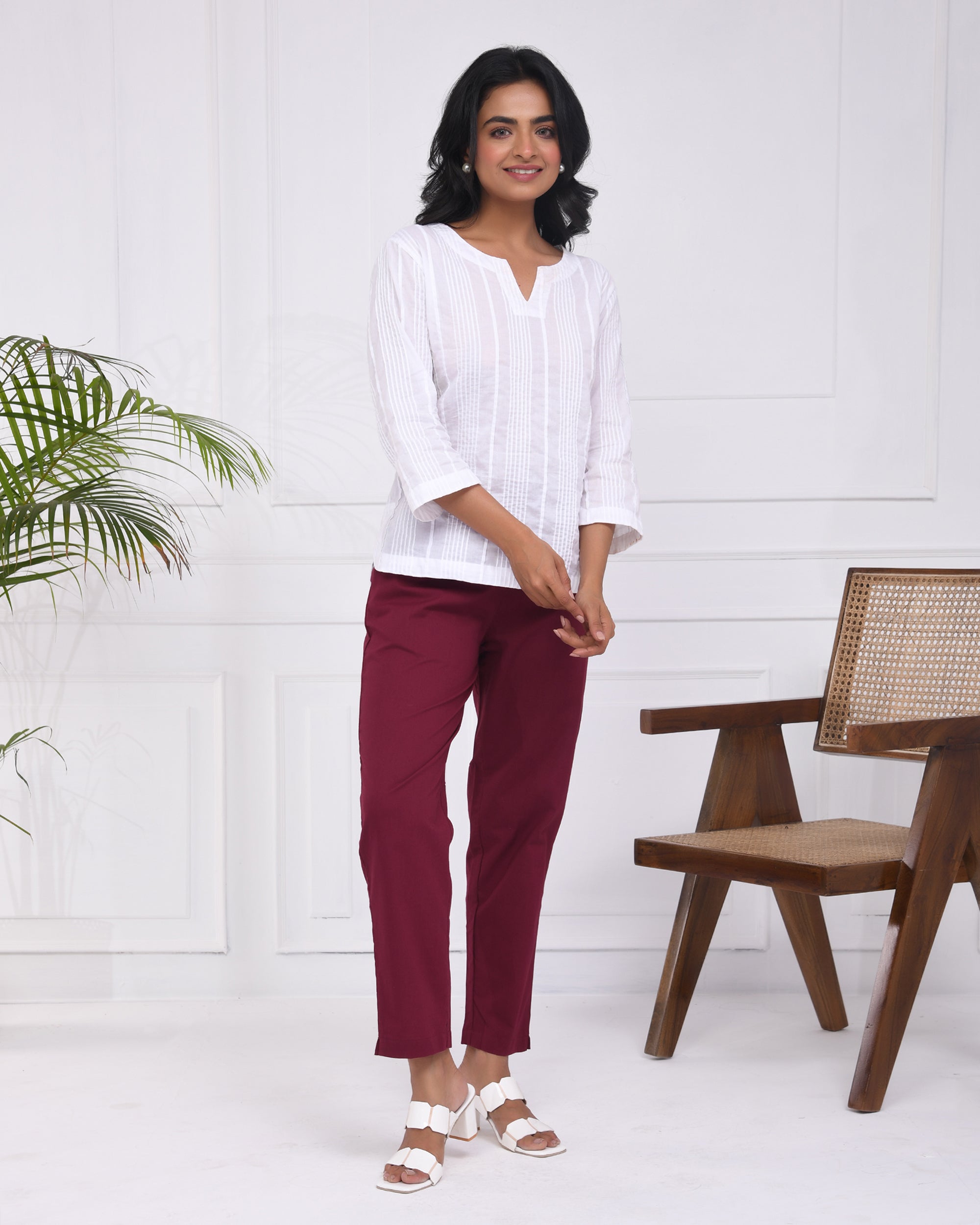 Classic Wine Cotton Pants