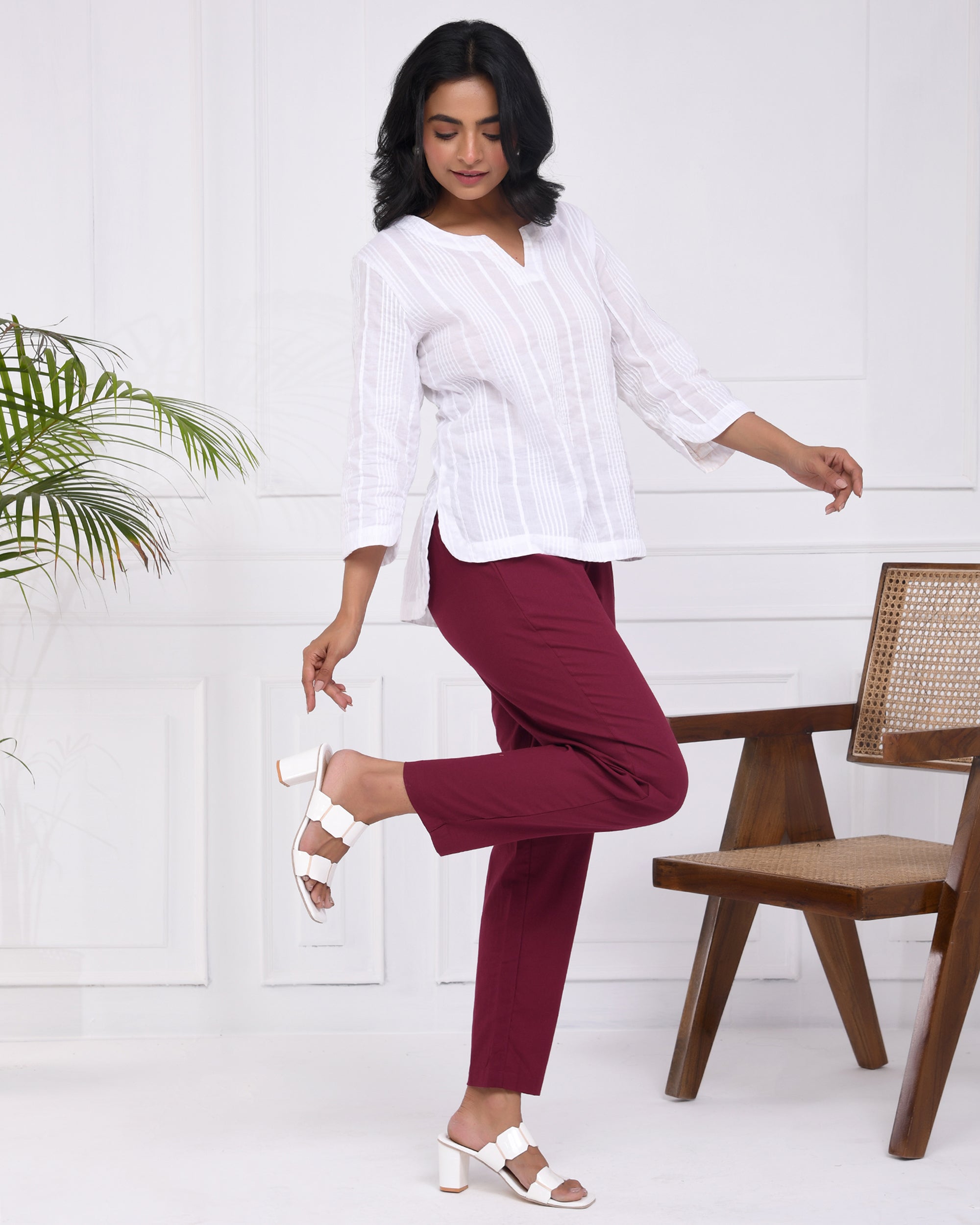 Classic Wine Cotton Pants