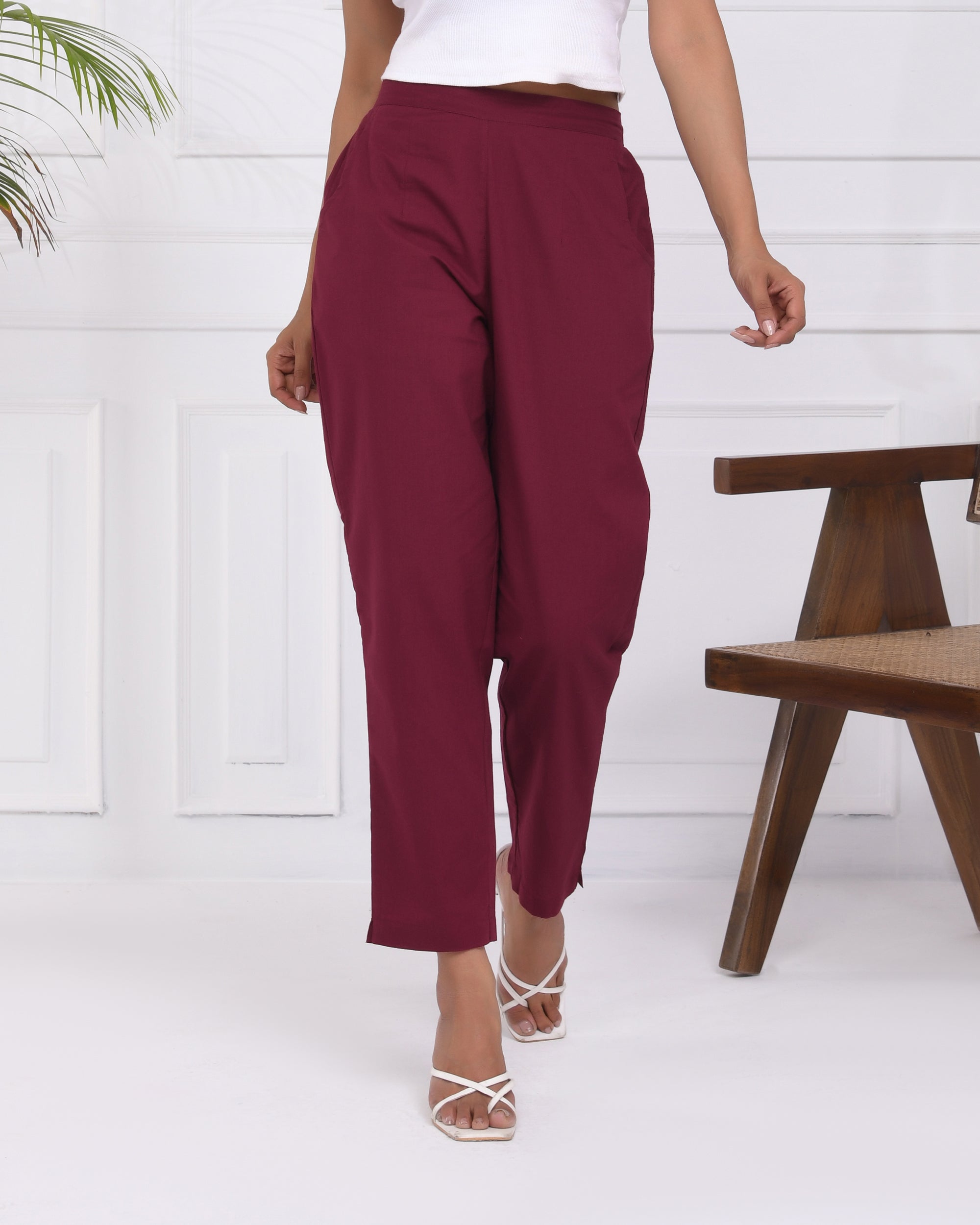 Classic Wine Cotton Pants