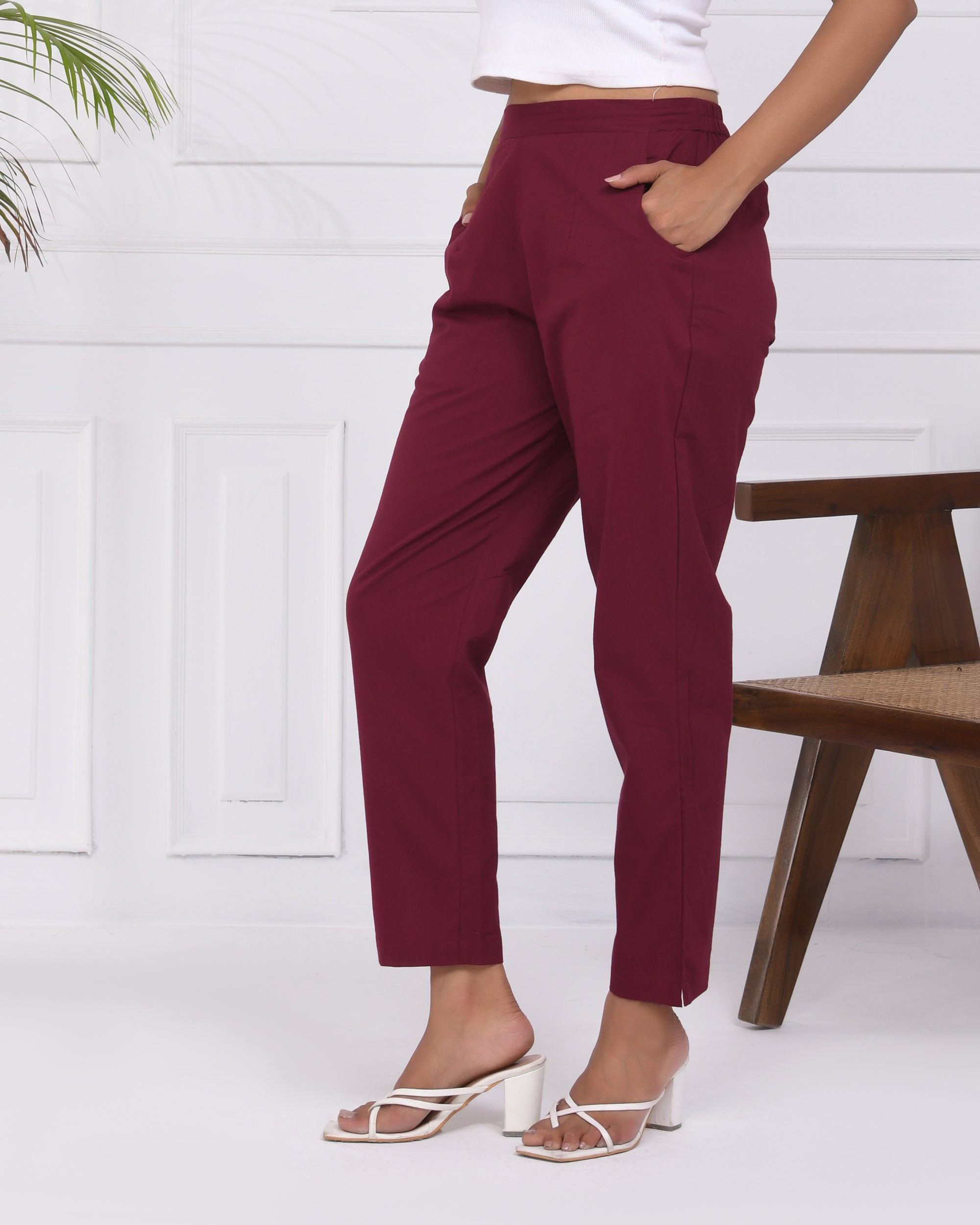Classic Wine Cotton Pants