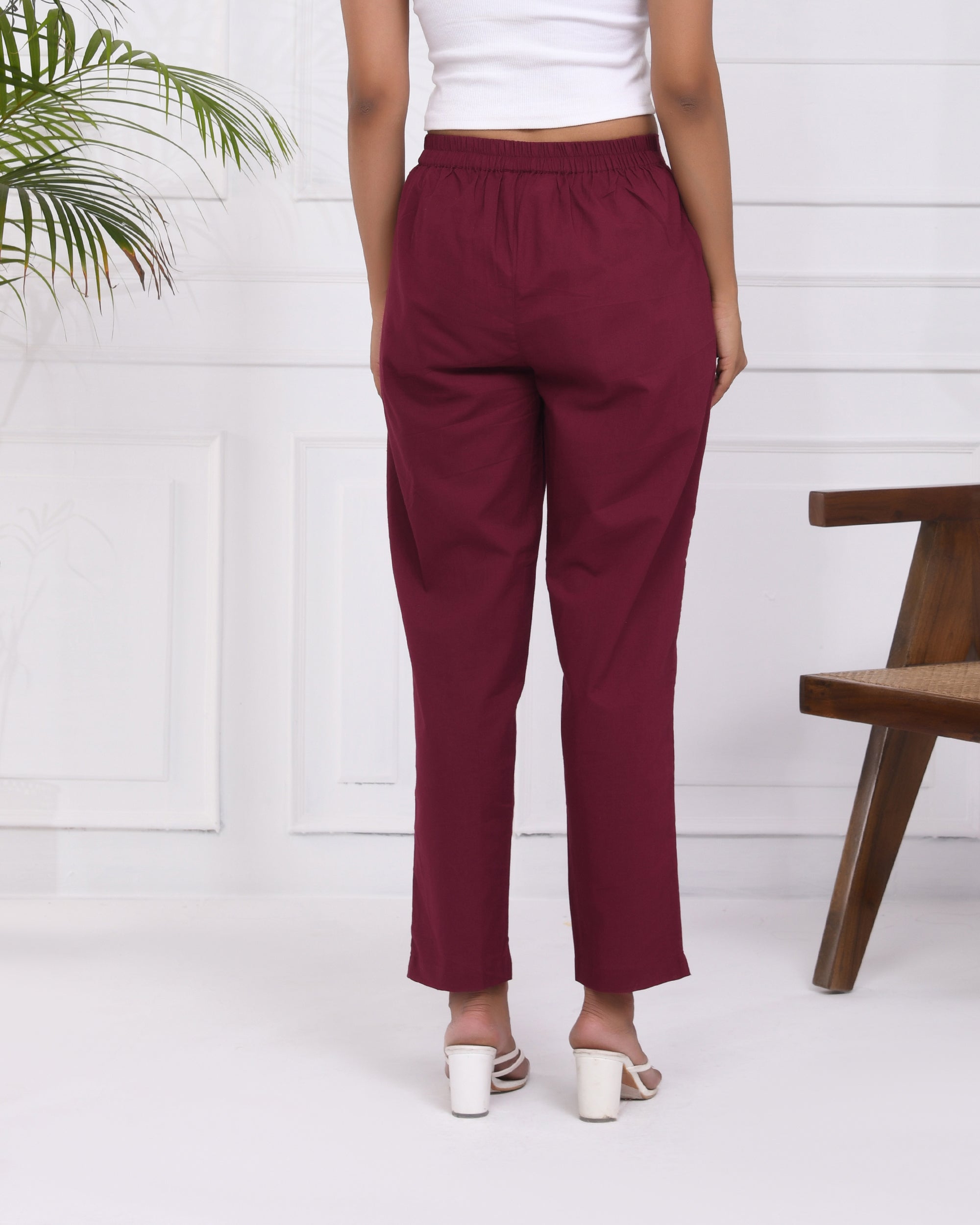Classic Wine Cotton Pants