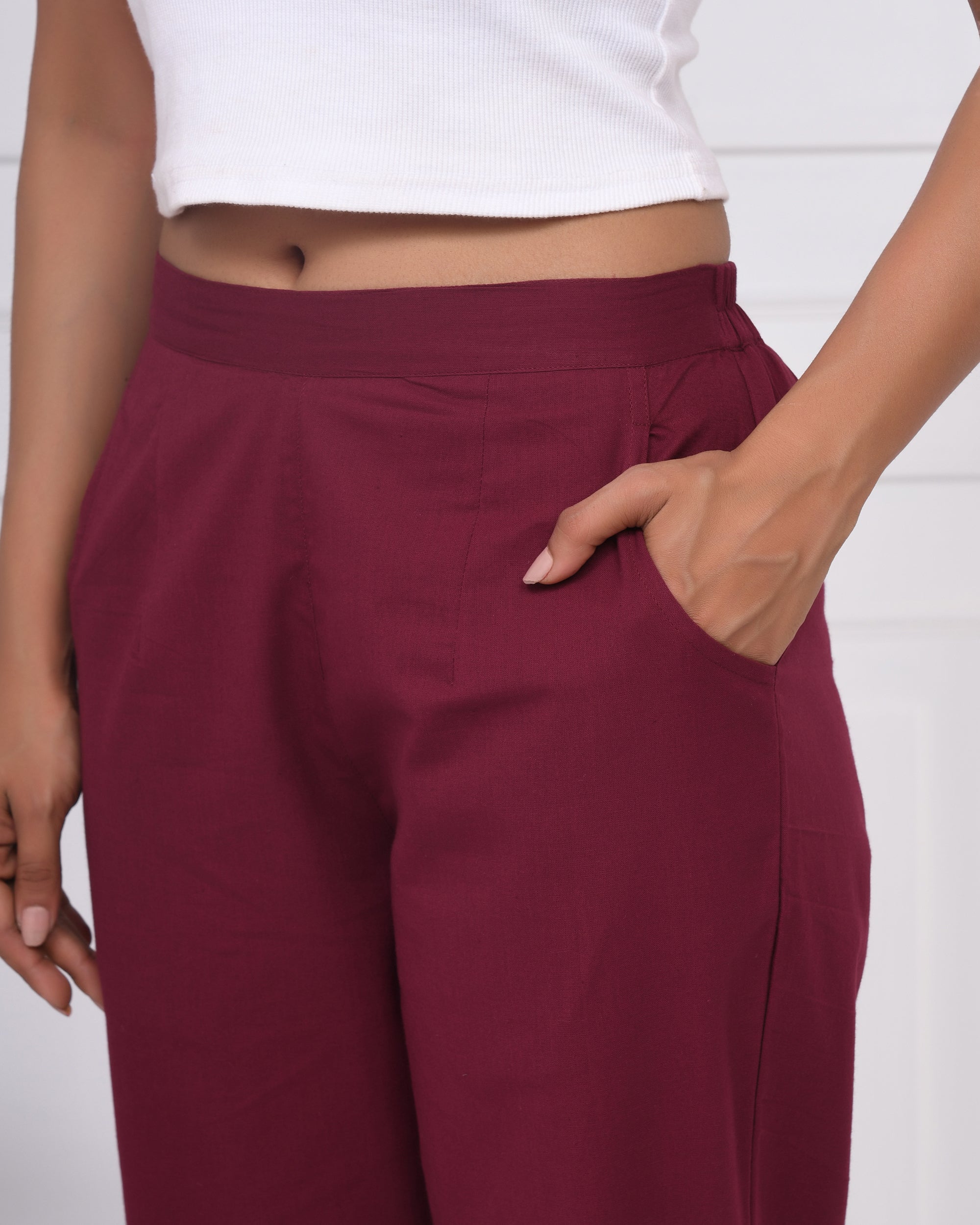 Classic Wine Cotton Pants
