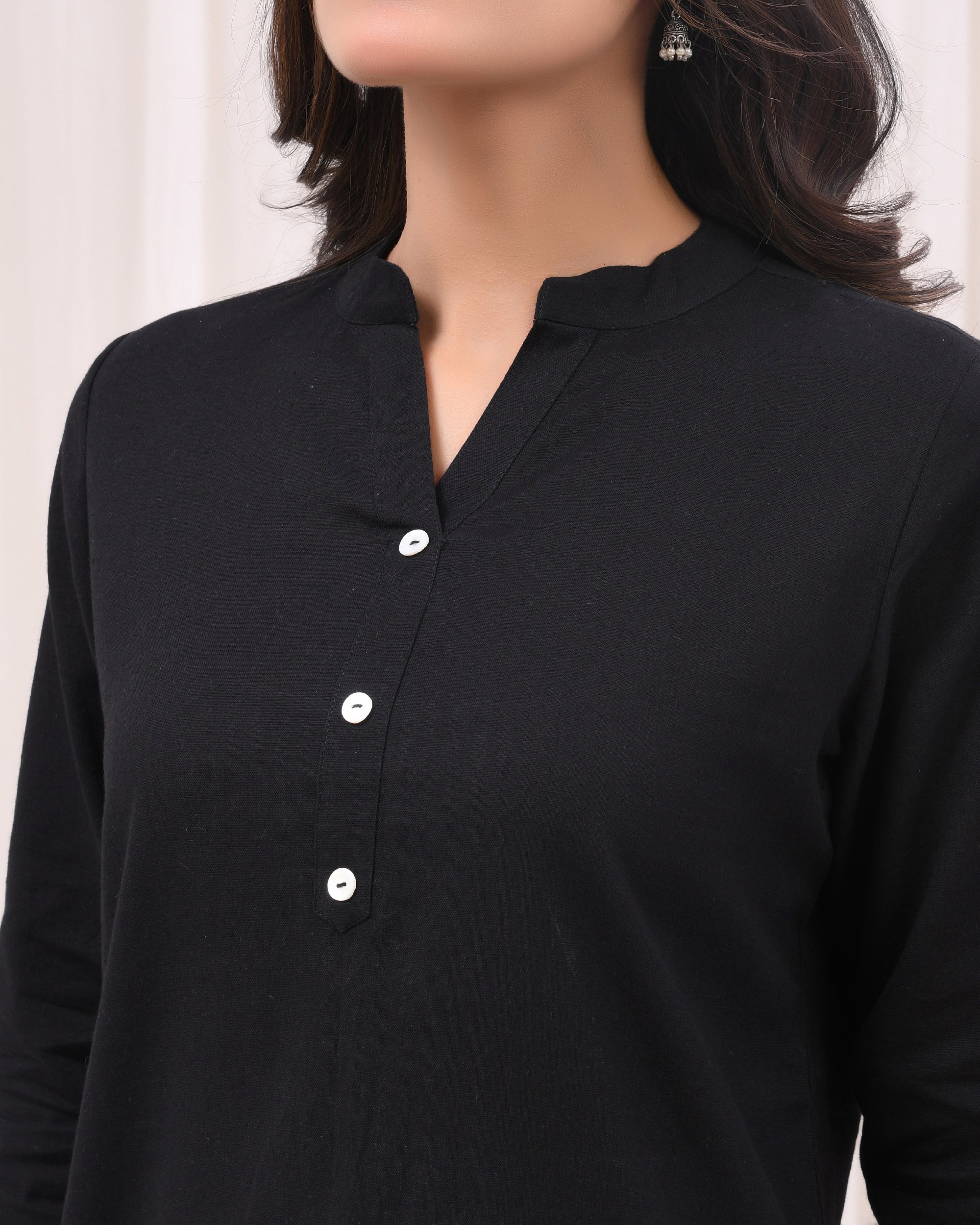 Kohl Black Airy Linen Short Kurta