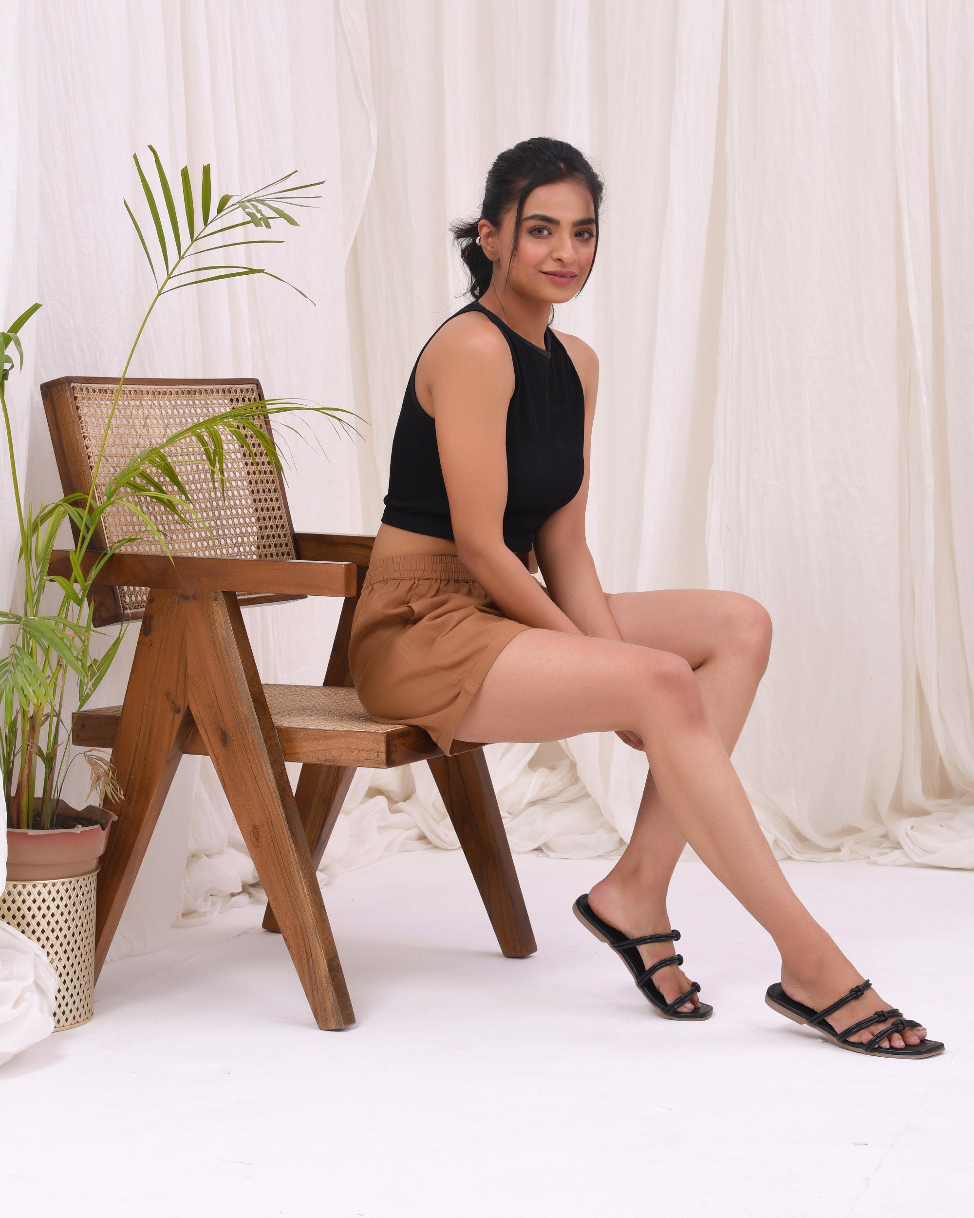 Camel Brown Cotton Shorts