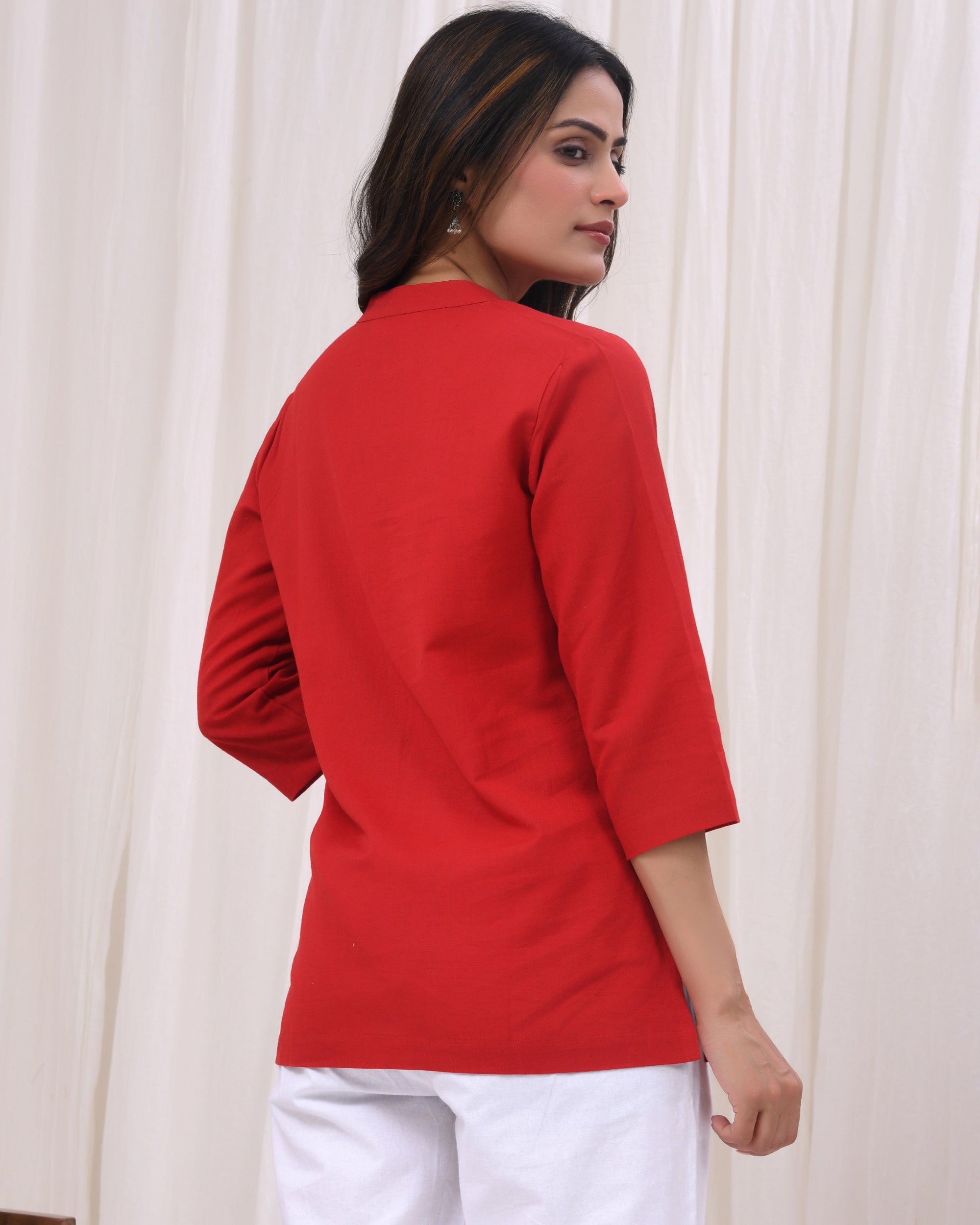 Fiery Red Airy Linen Short Kurta