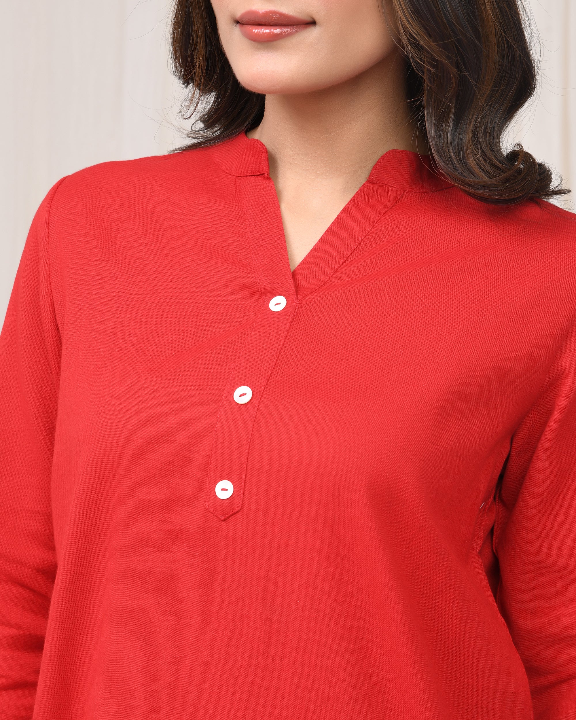 Fiery Red Airy Linen Short Kurta