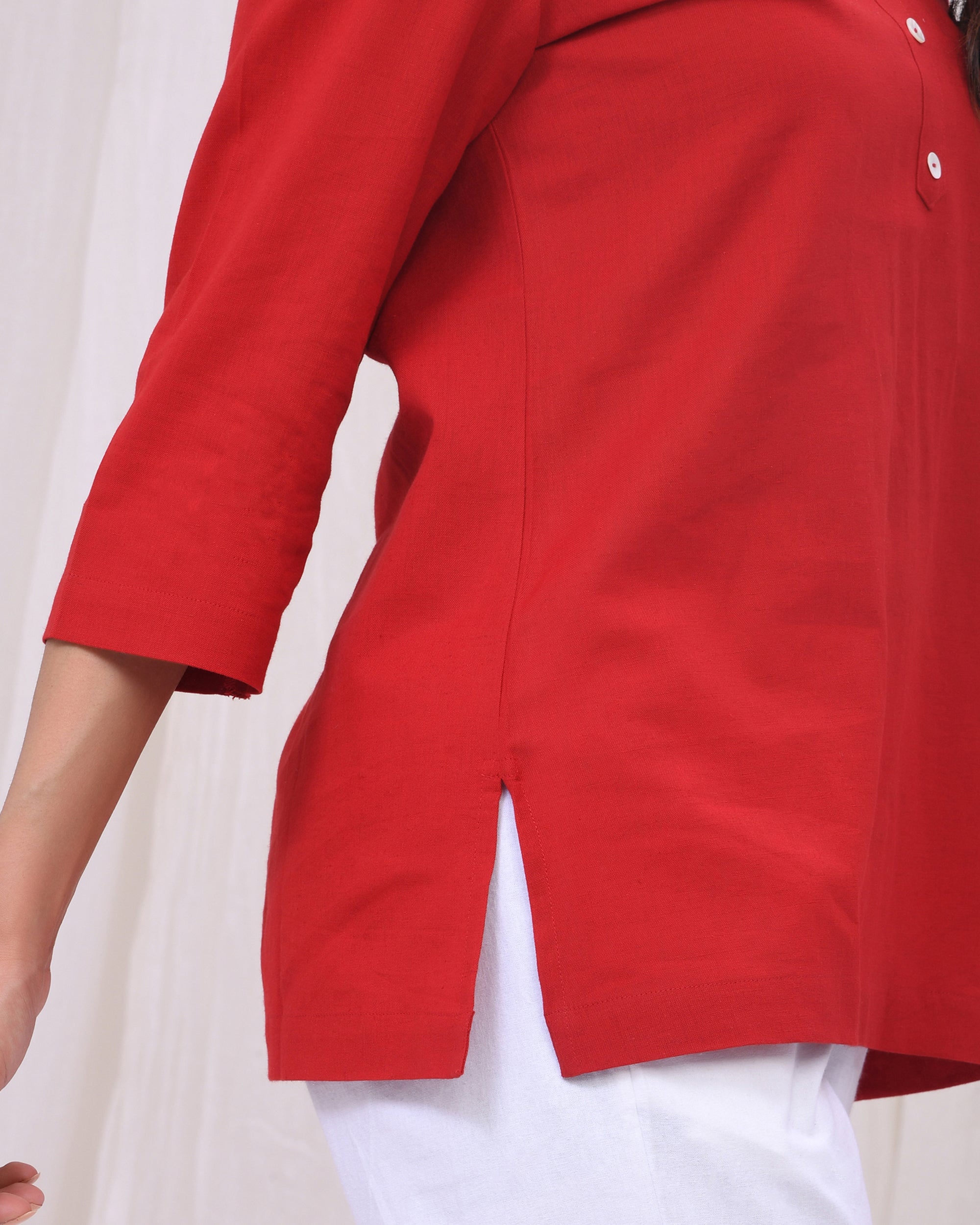 Fiery Red Airy Linen Short Kurta