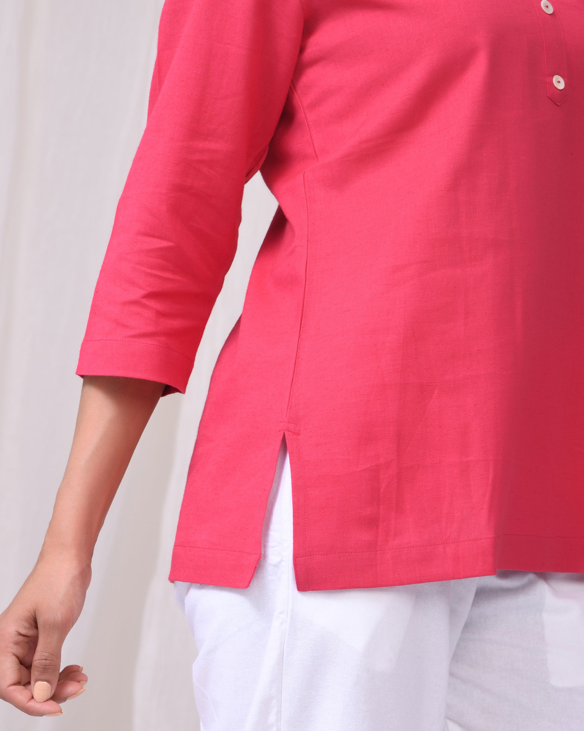 Bubble Gum Pink Airy Linen Short Kurta