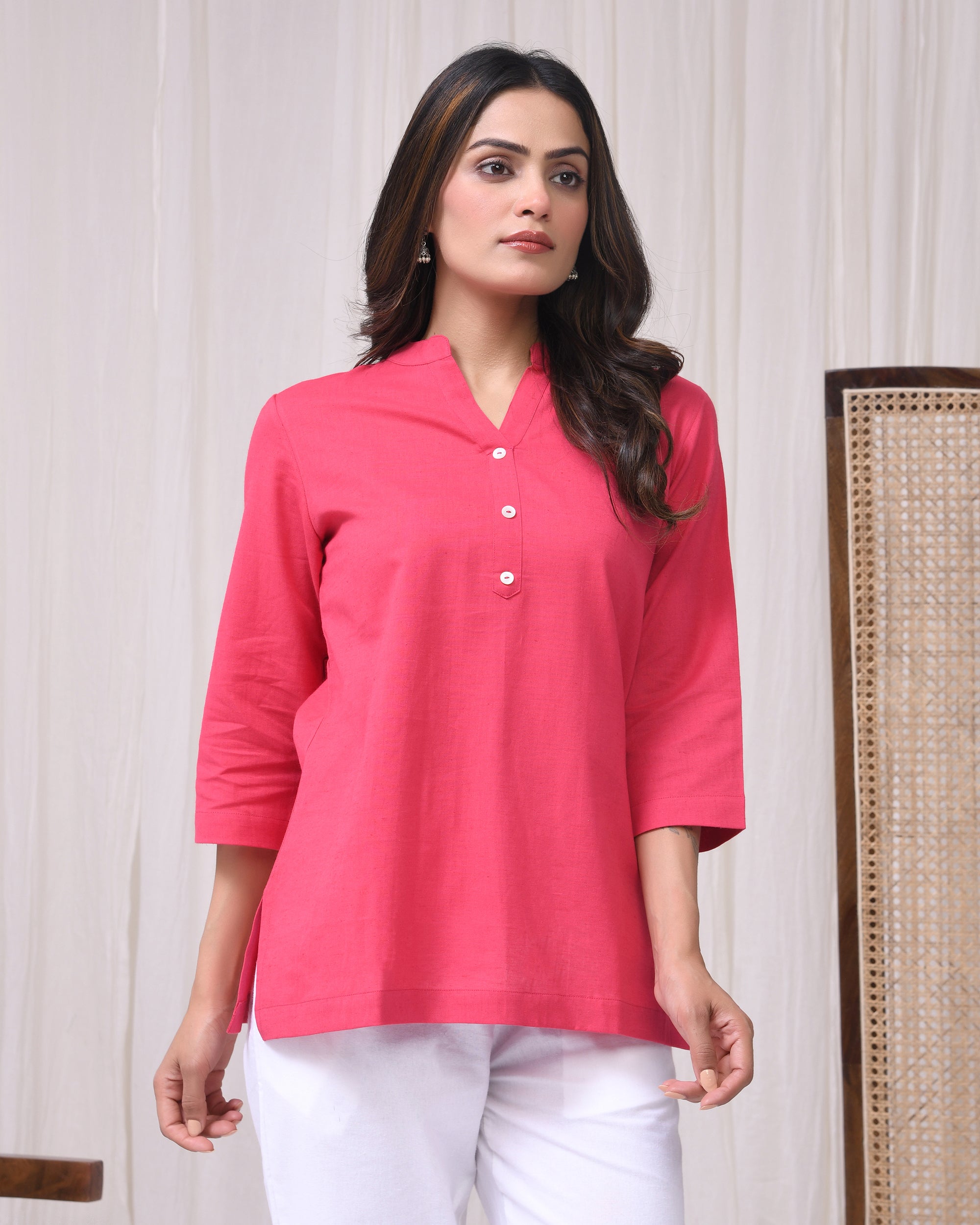 Bubble Gum Pink Airy Linen Short Kurta