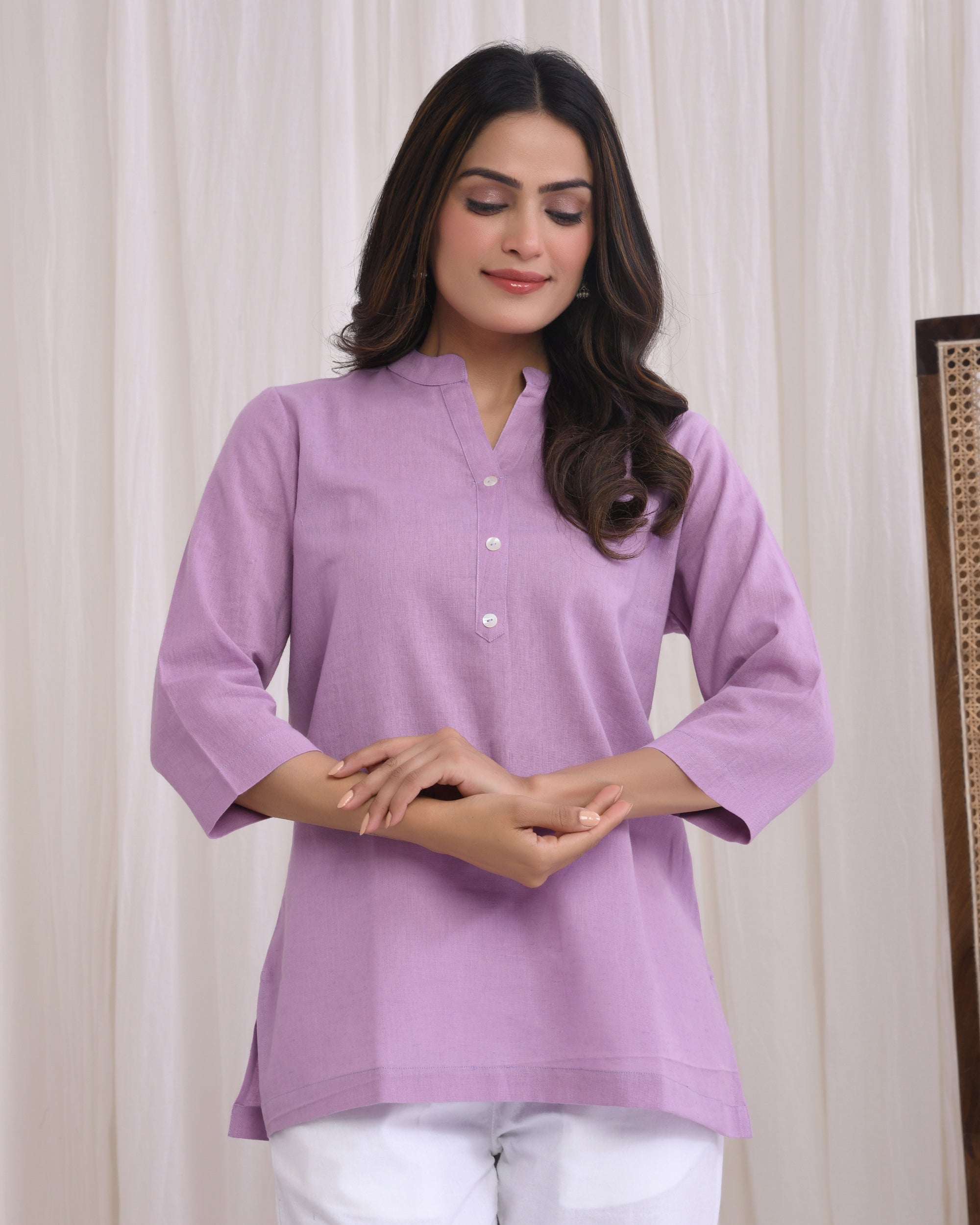 Lilac Airy Linen Short Kurta