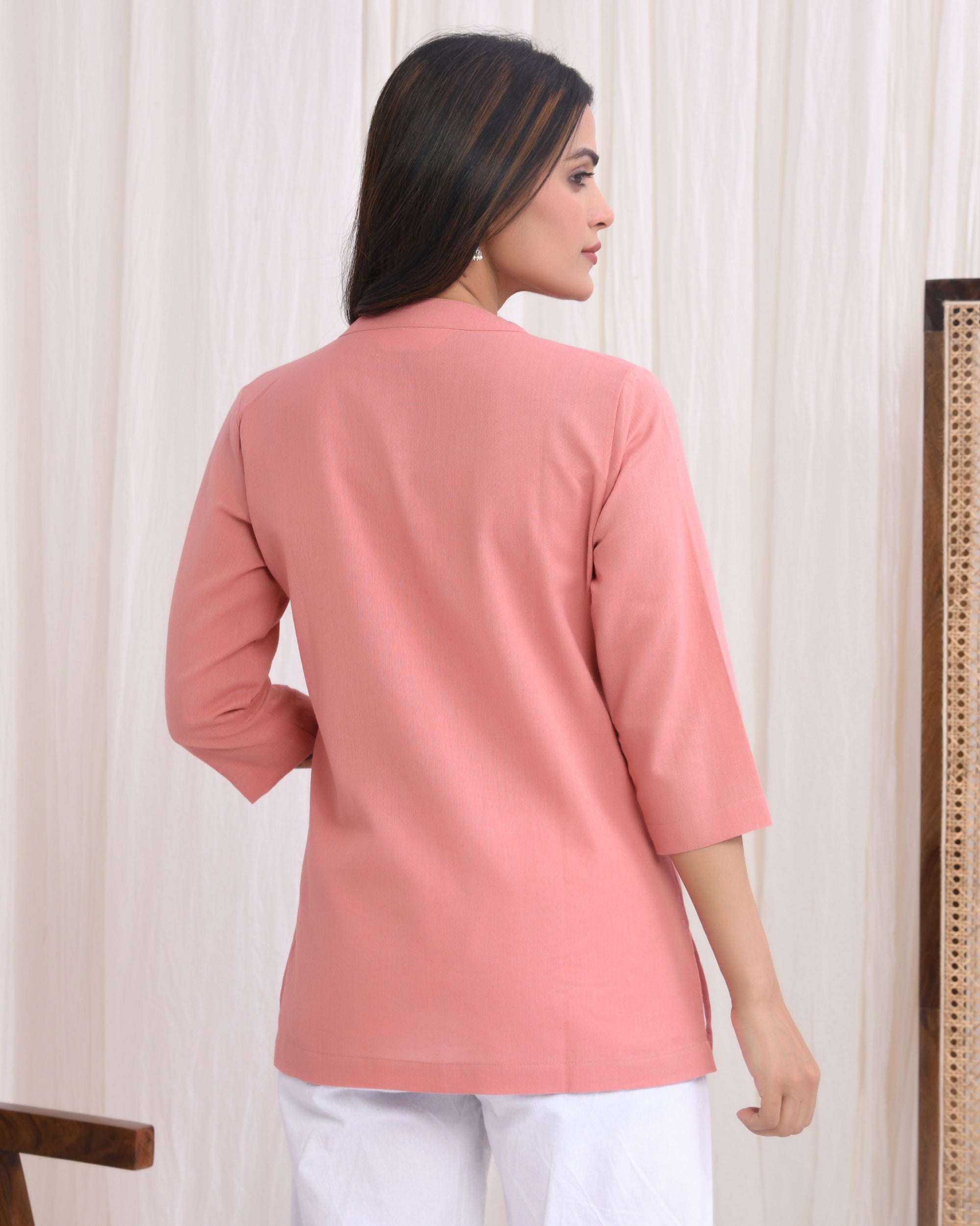 Rose Taupe Airy Linen Short Kurta