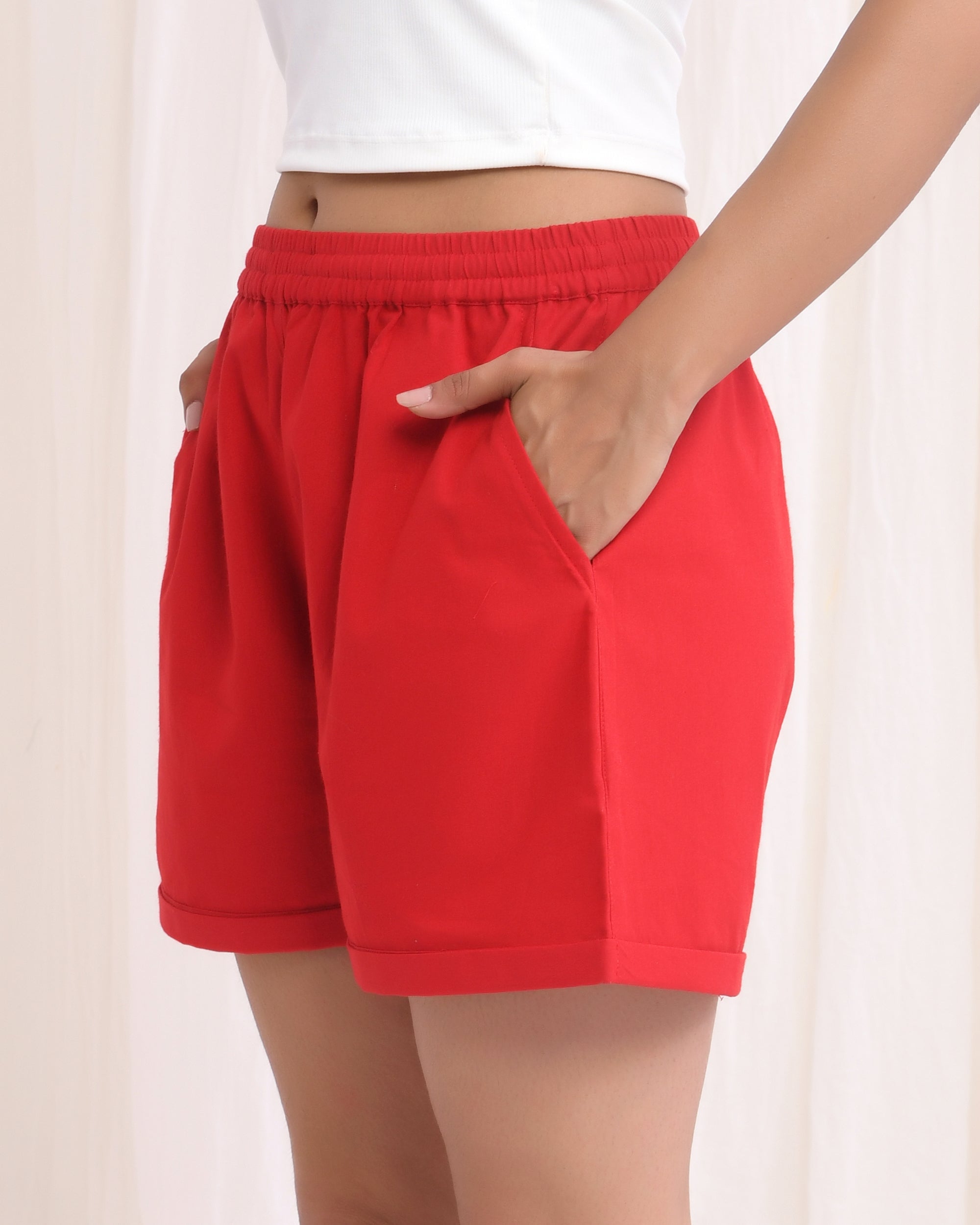 Fiery Red Cotton Shorts