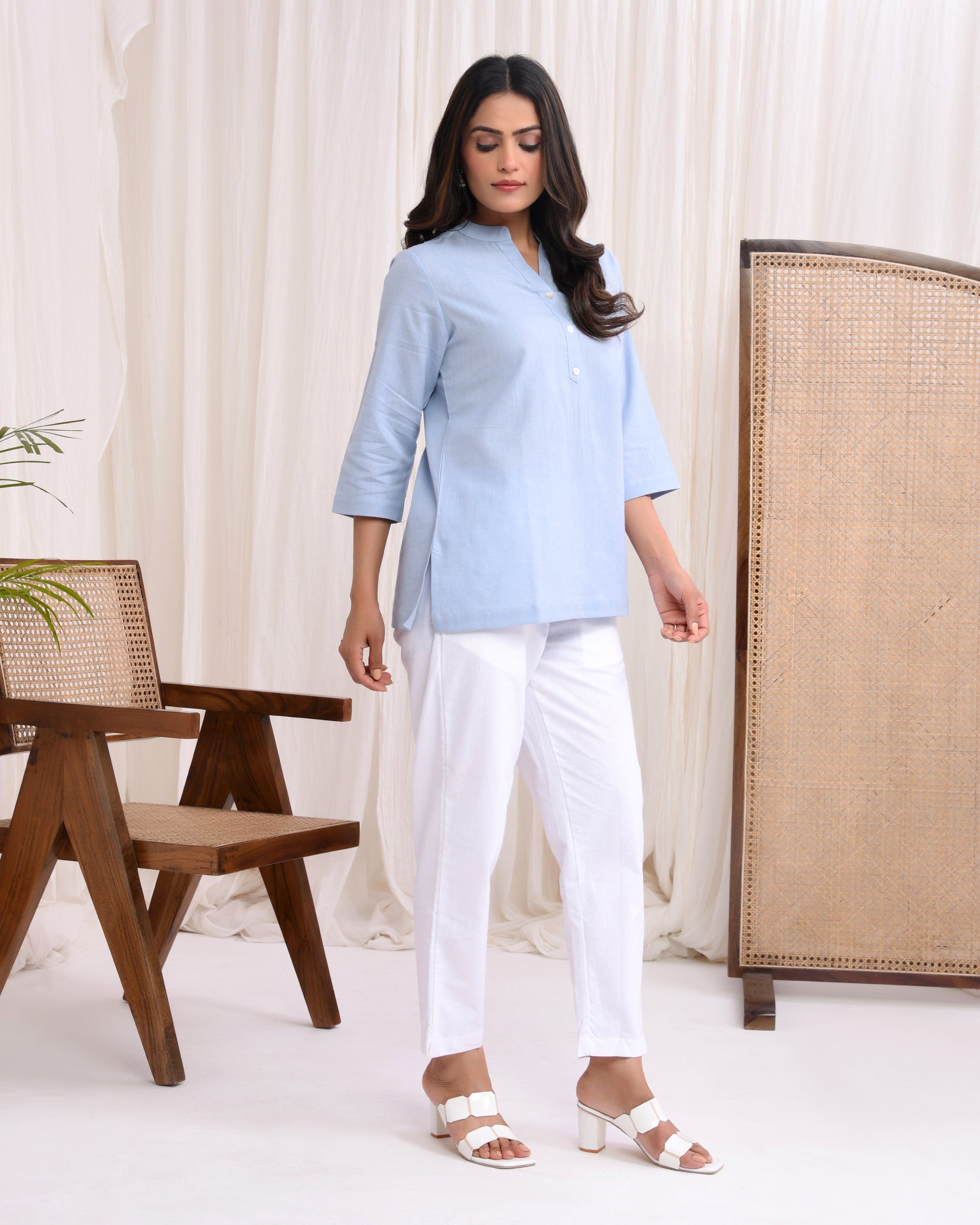 Sky Blue Airy Linen Short Kurta