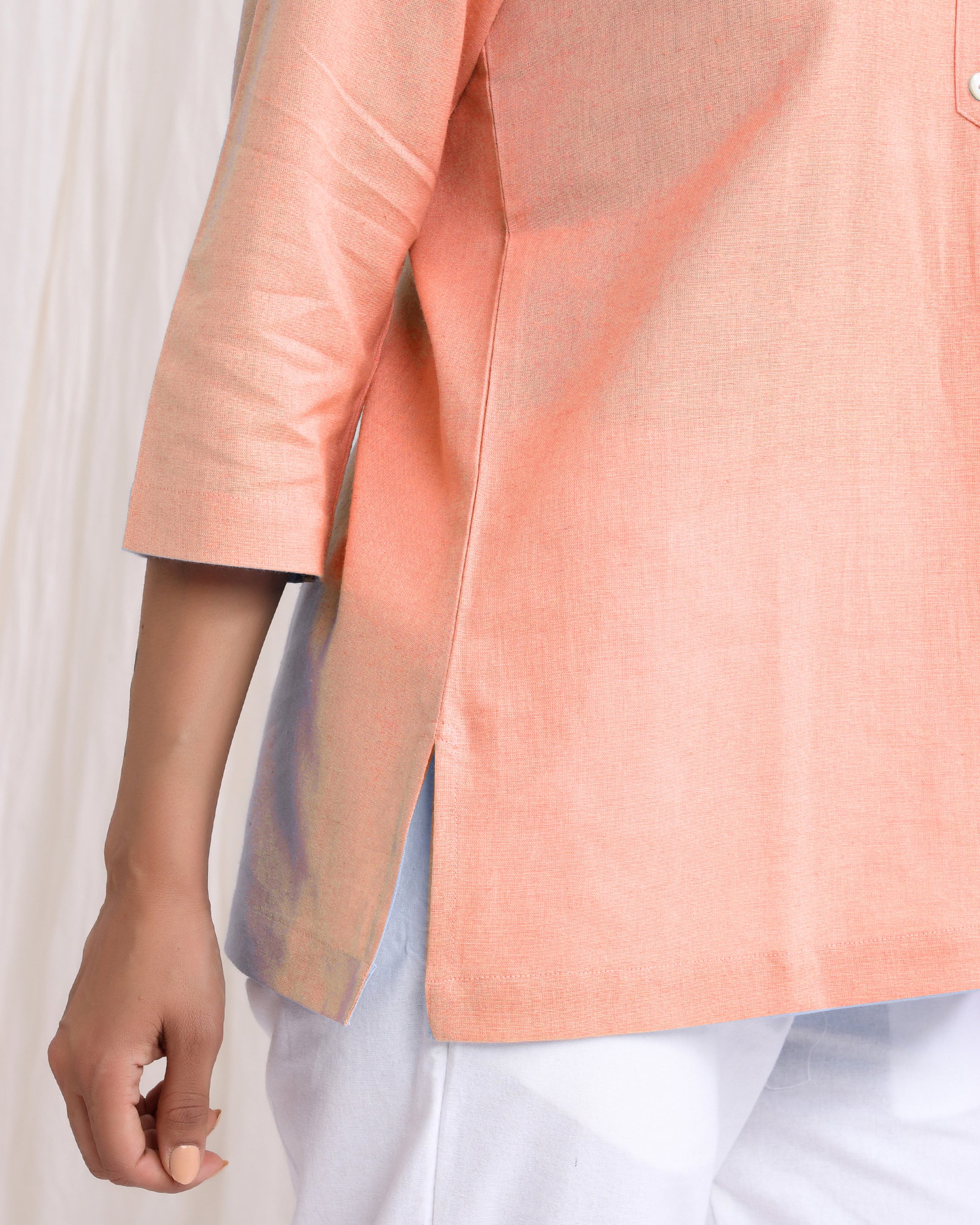 Peach Airy Linen Short Kurta