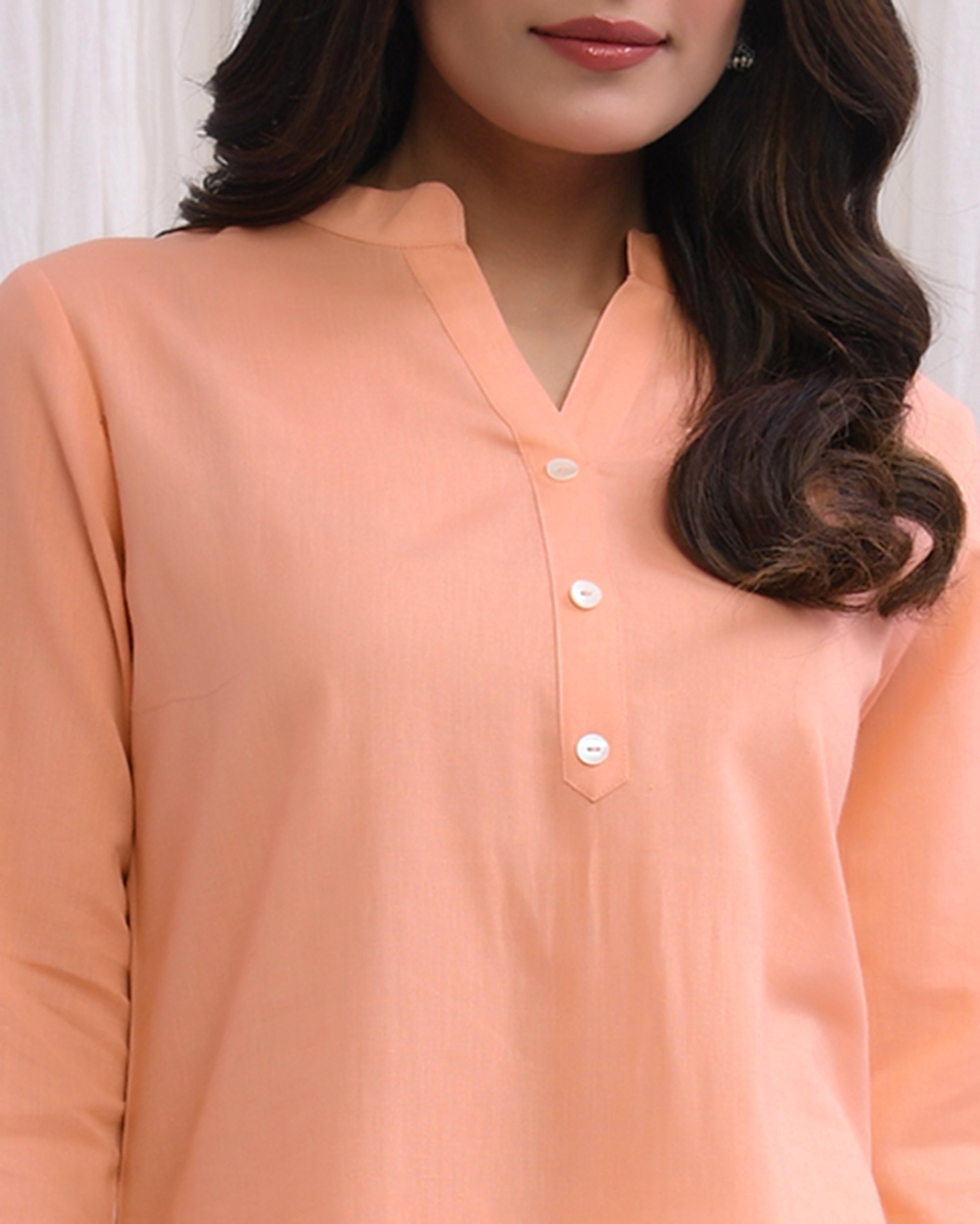 Peach Airy Linen Short Kurta