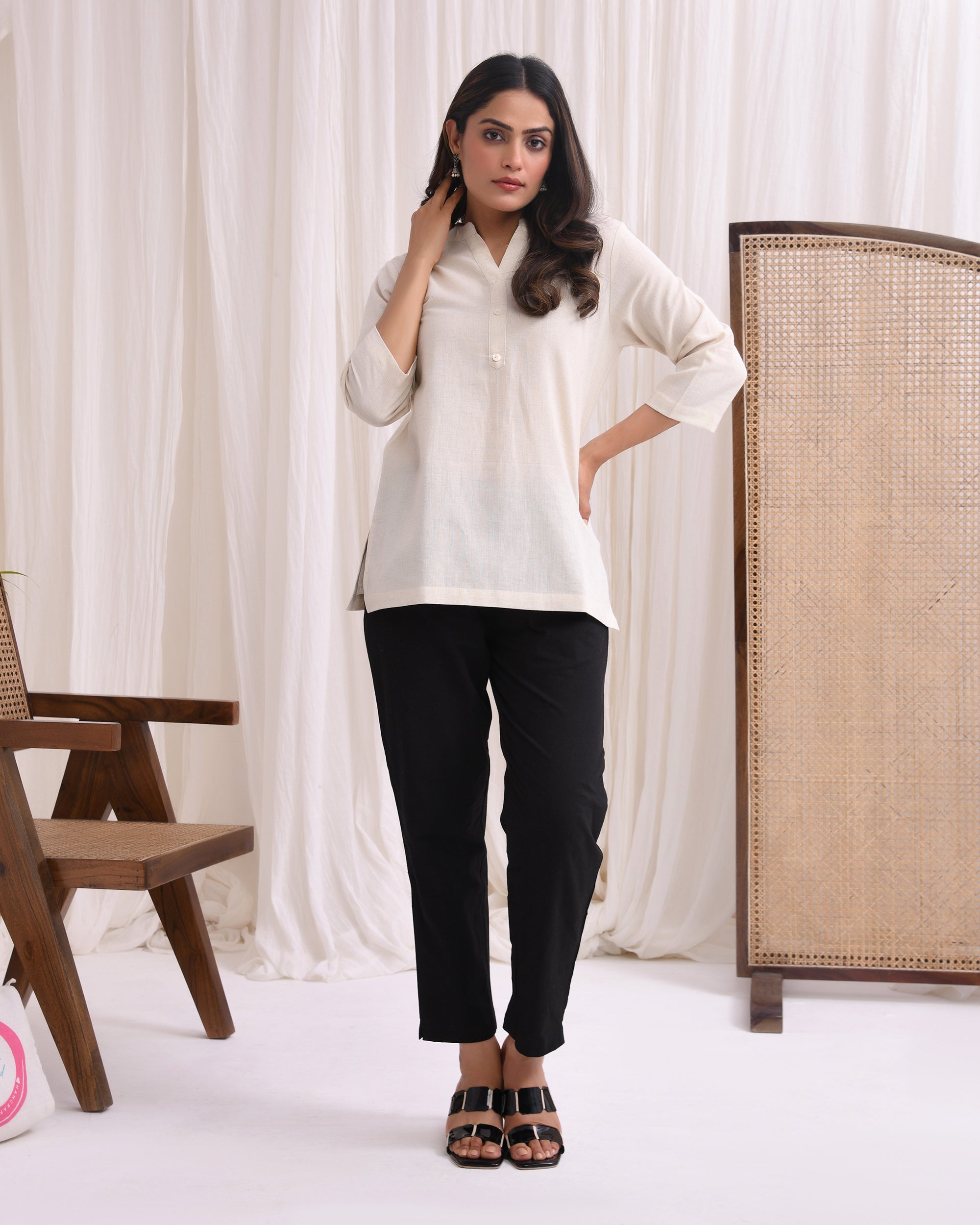 Ecru Airy Linen Short Kurta