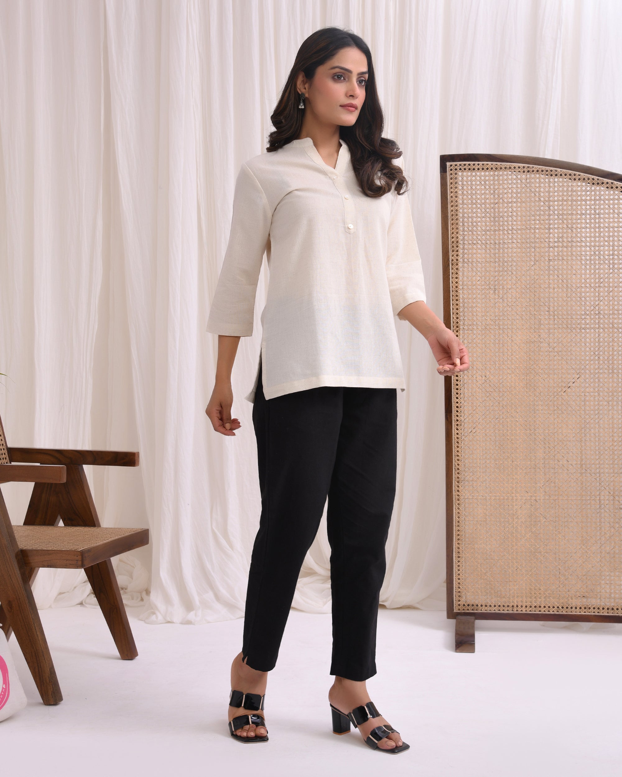 Ecru Airy Linen Short Kurta