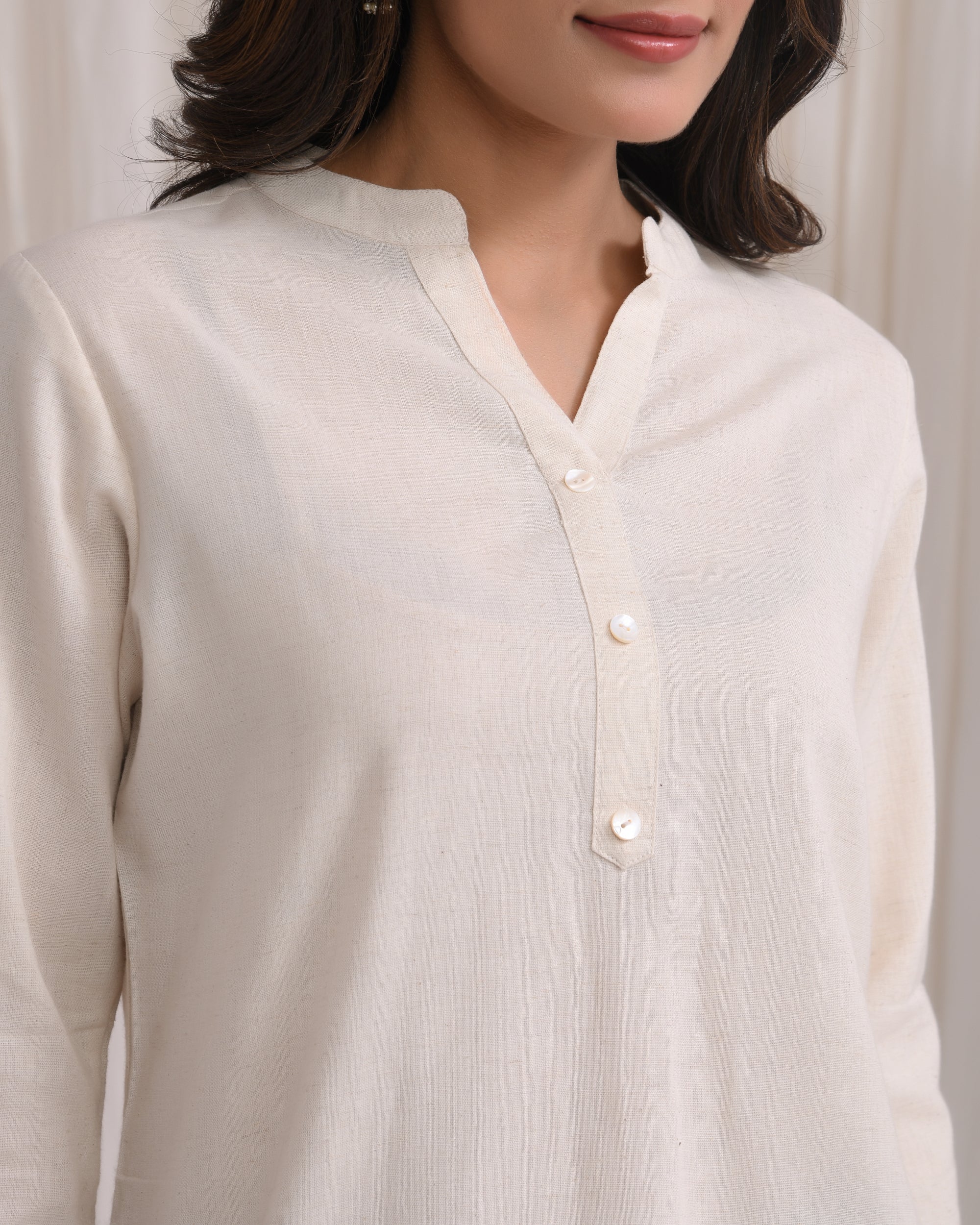 Ecru Airy Linen Short Kurta