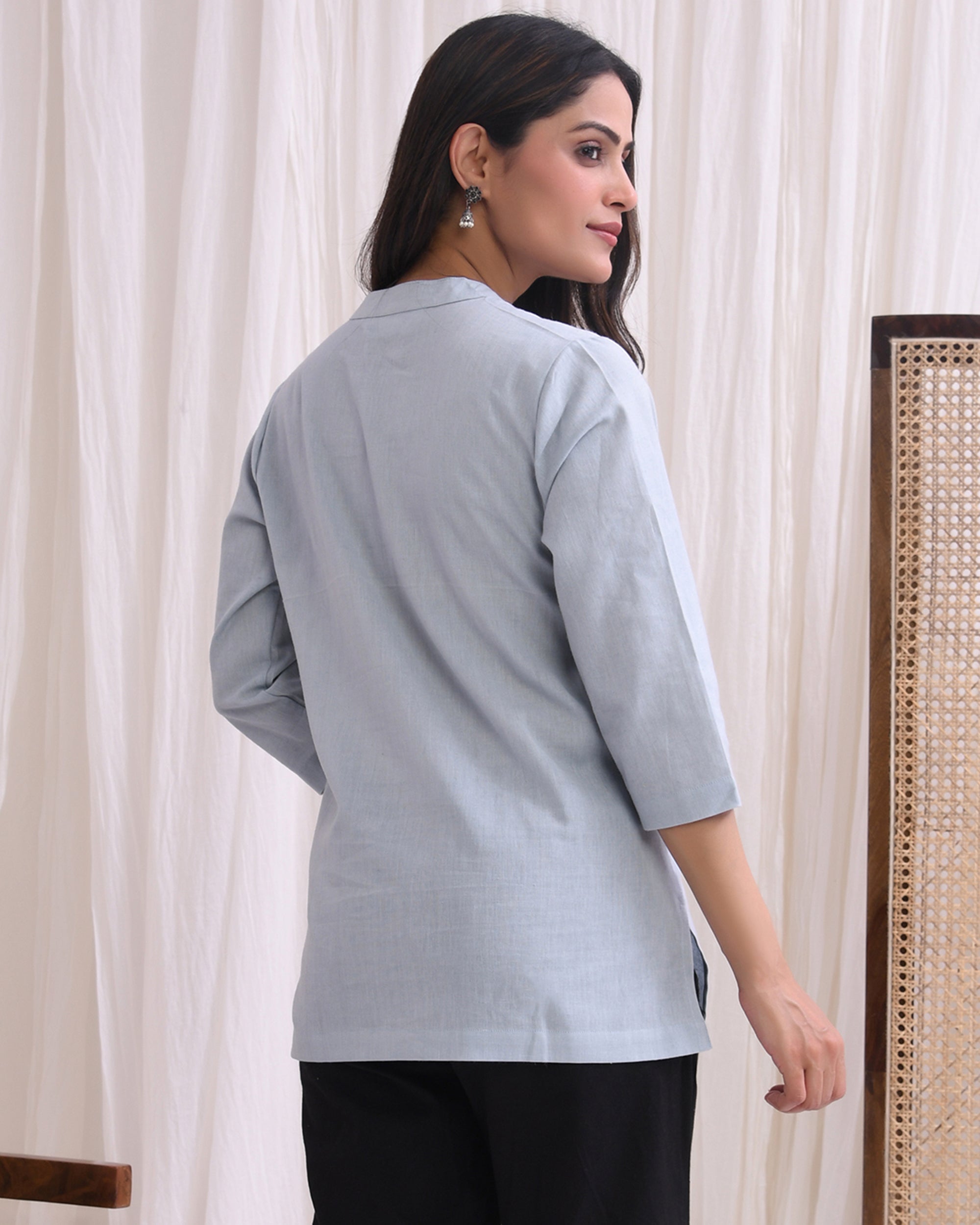 Light Grey Airy Linen Short Kurta