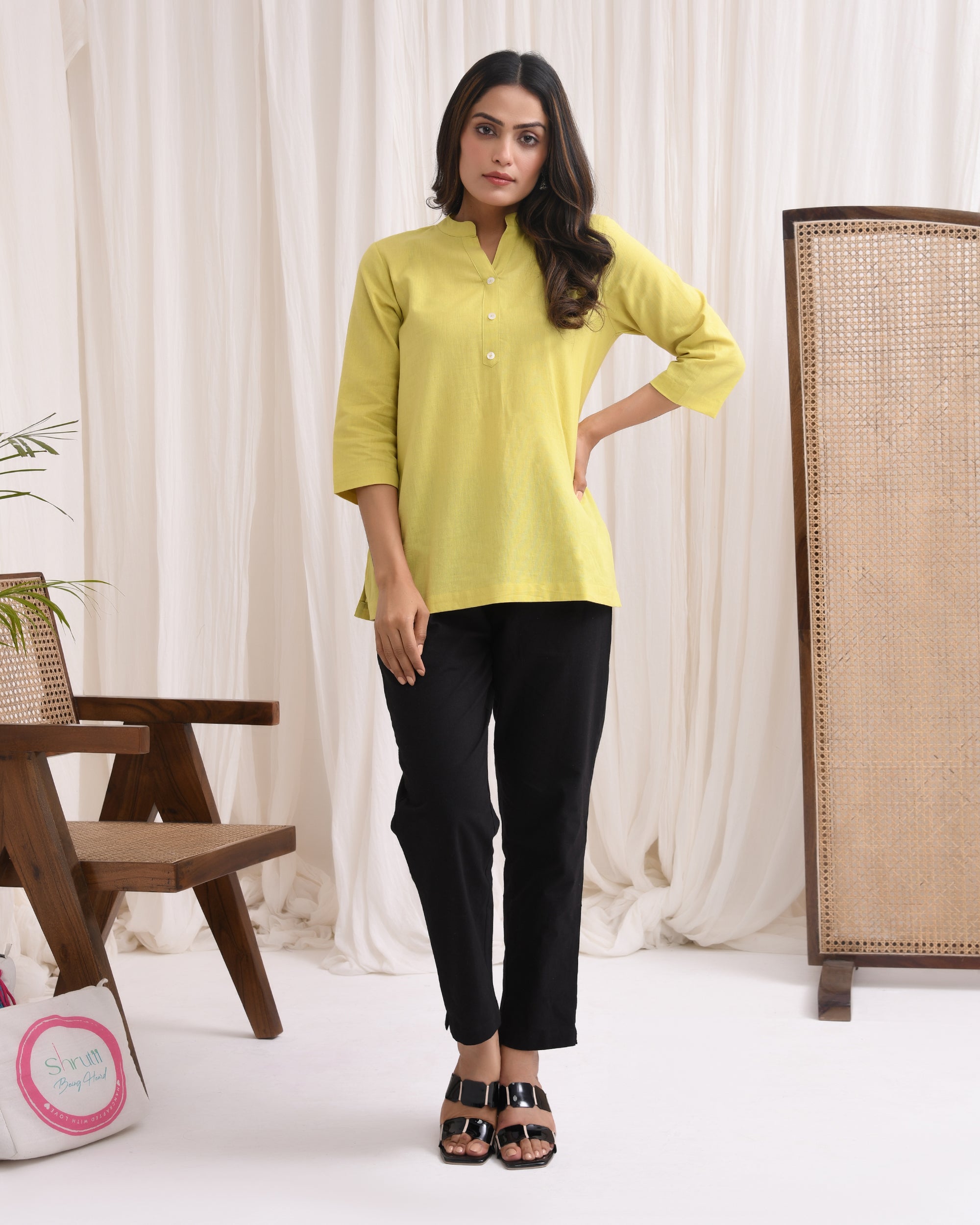 Pistachio Green Airy Linen Short Kurta