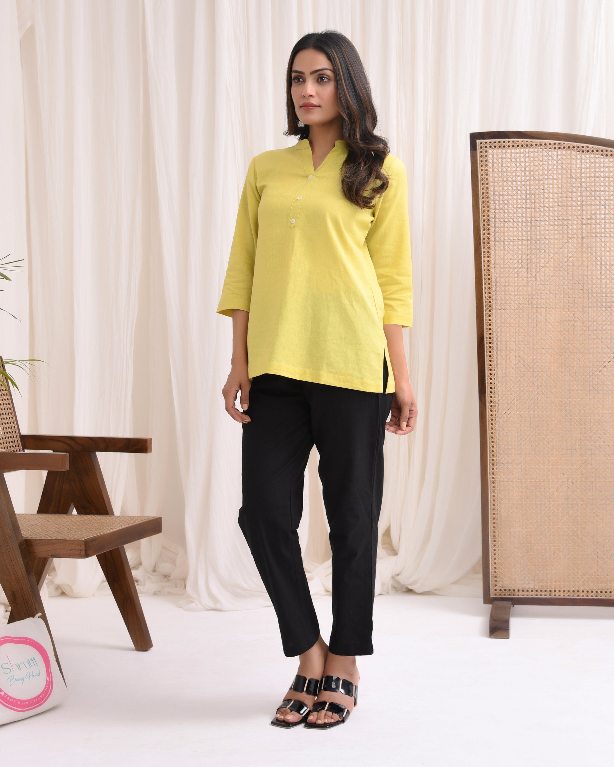 Pistachio Green Airy Linen Short Kurta