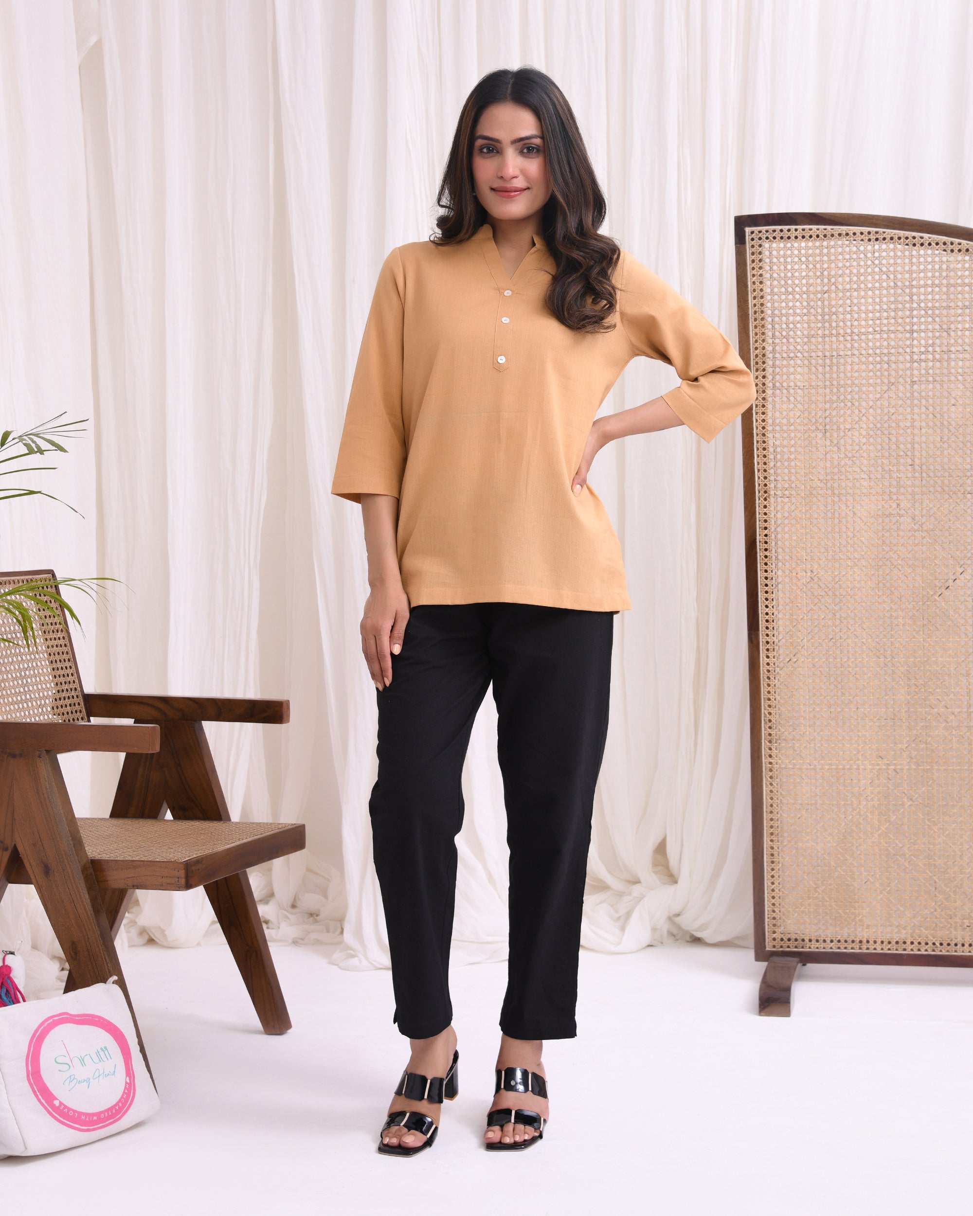 Coffee Brown Airy Linen Short Kurta